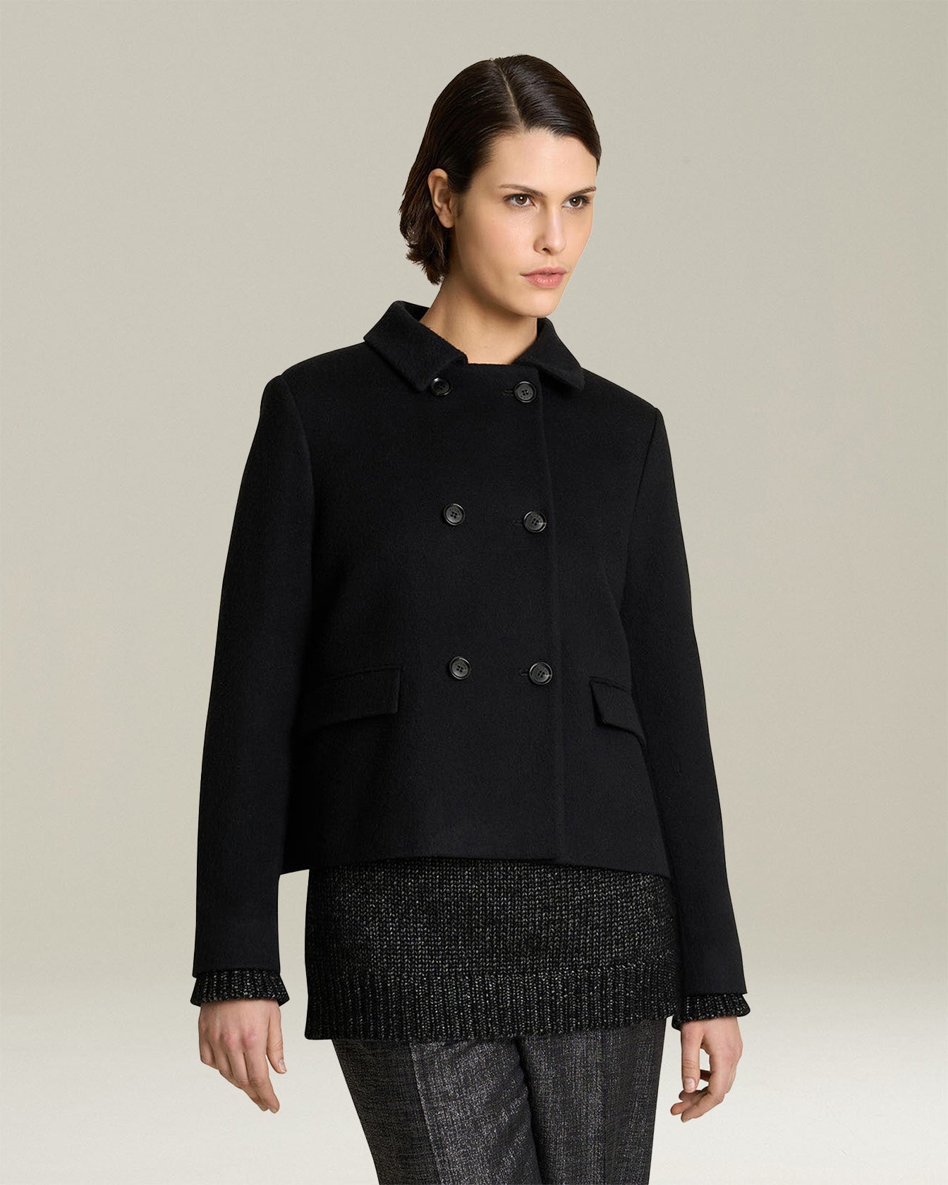 MONOCHROME CASHMERE PEA COAT