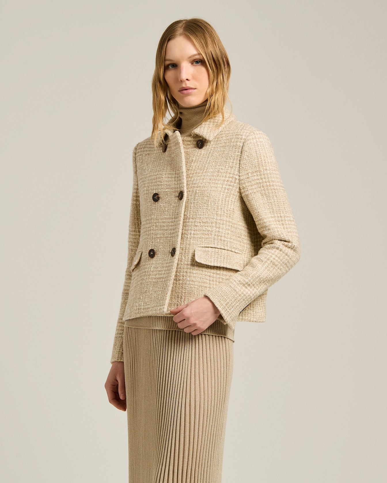 DOUBLE-BREASTED WOOL BLEND PEACOAT