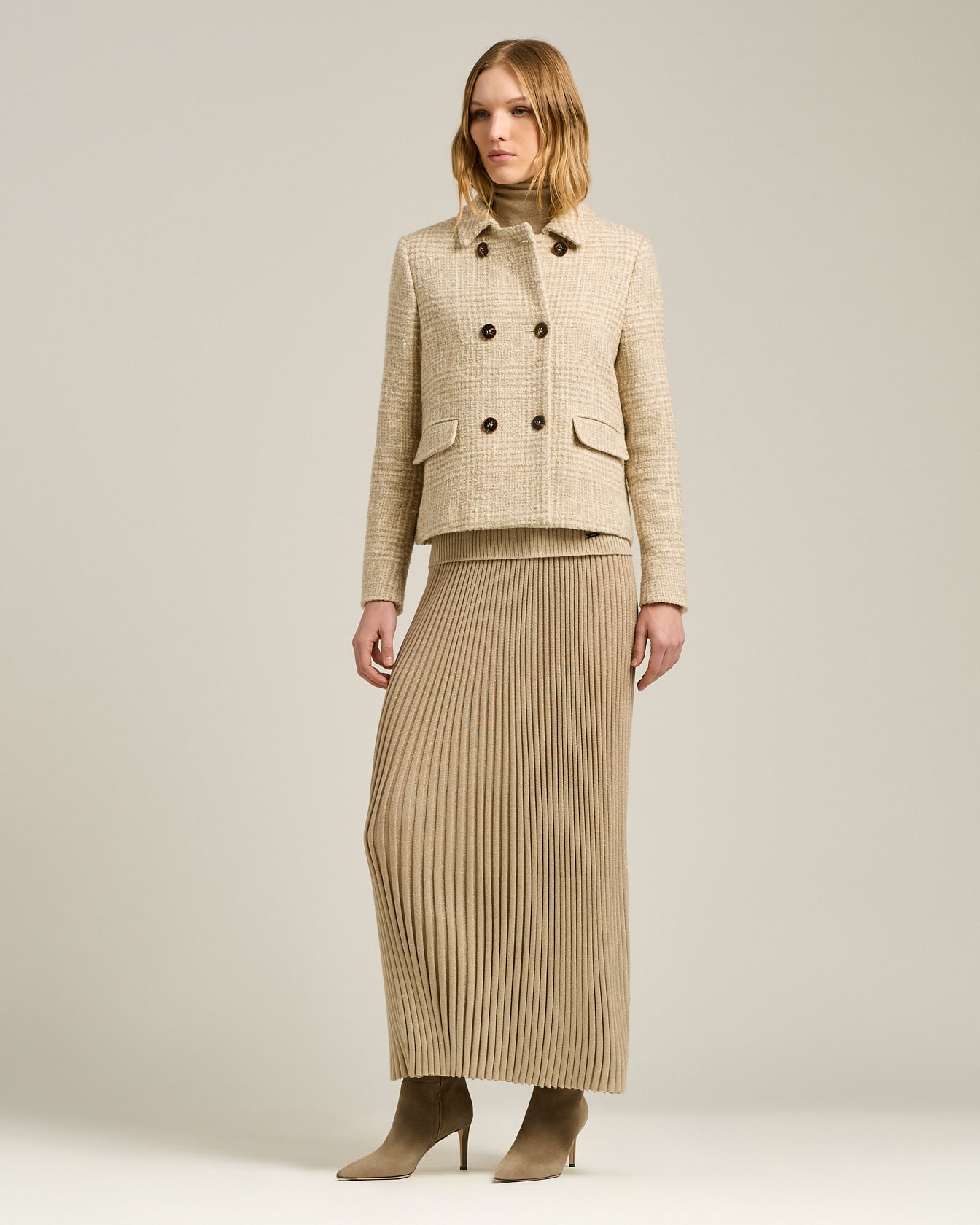 DOUBLE-BREASTED WOOL BLEND PEACOAT