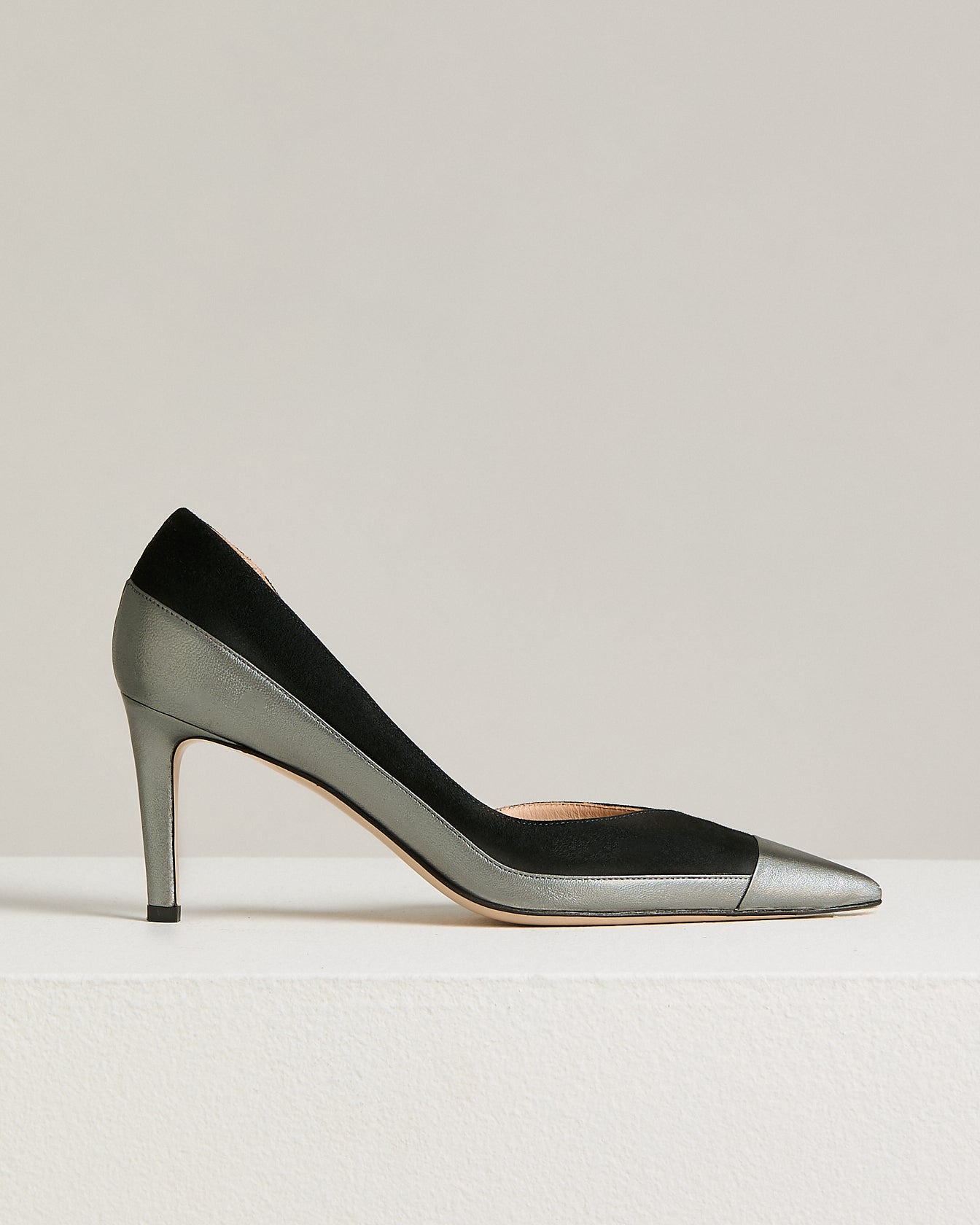 two-tone black & silver leather pumps