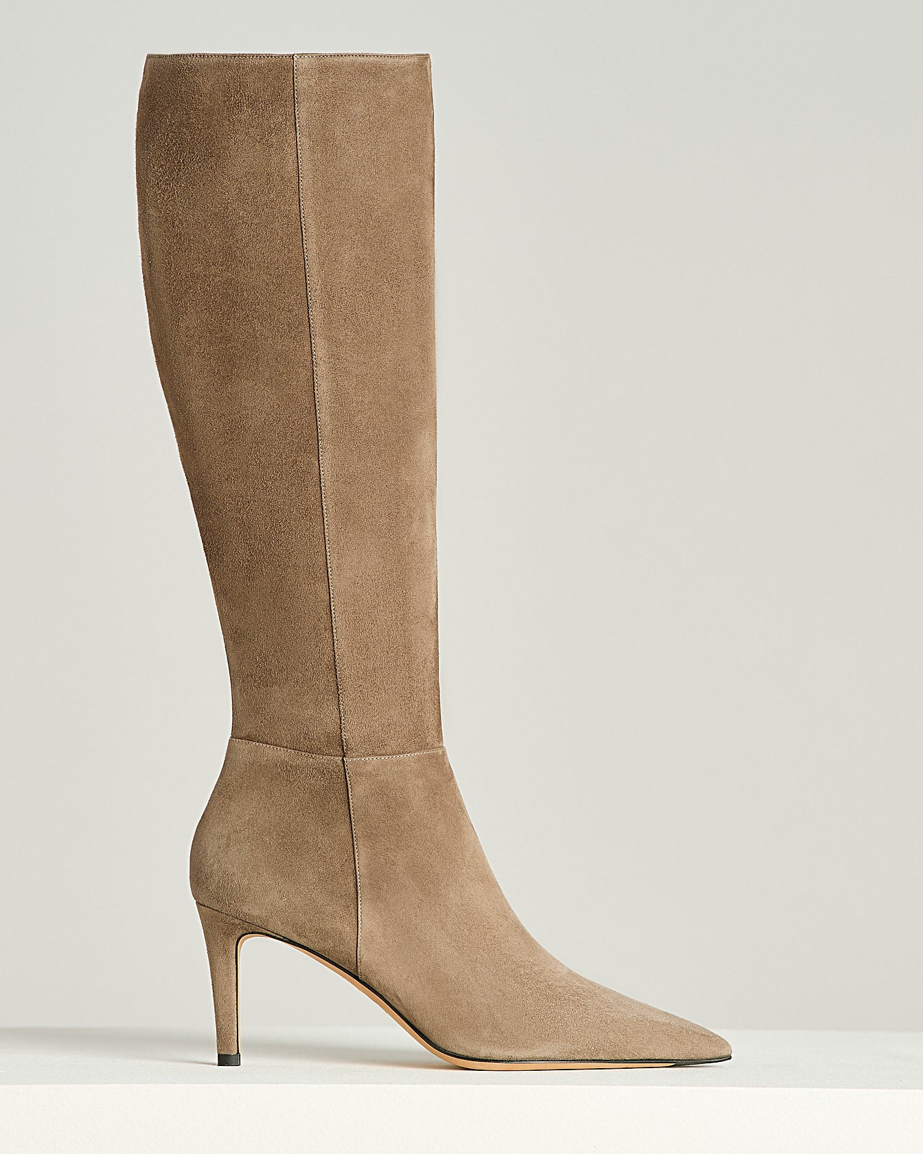 BEIGE GOAT SUEDE STILETTO HEEL BOOTS
