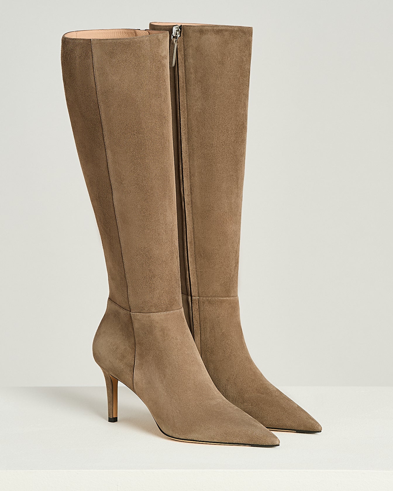 BEIGE GOAT SUEDE STILETTO HEEL BOOTS