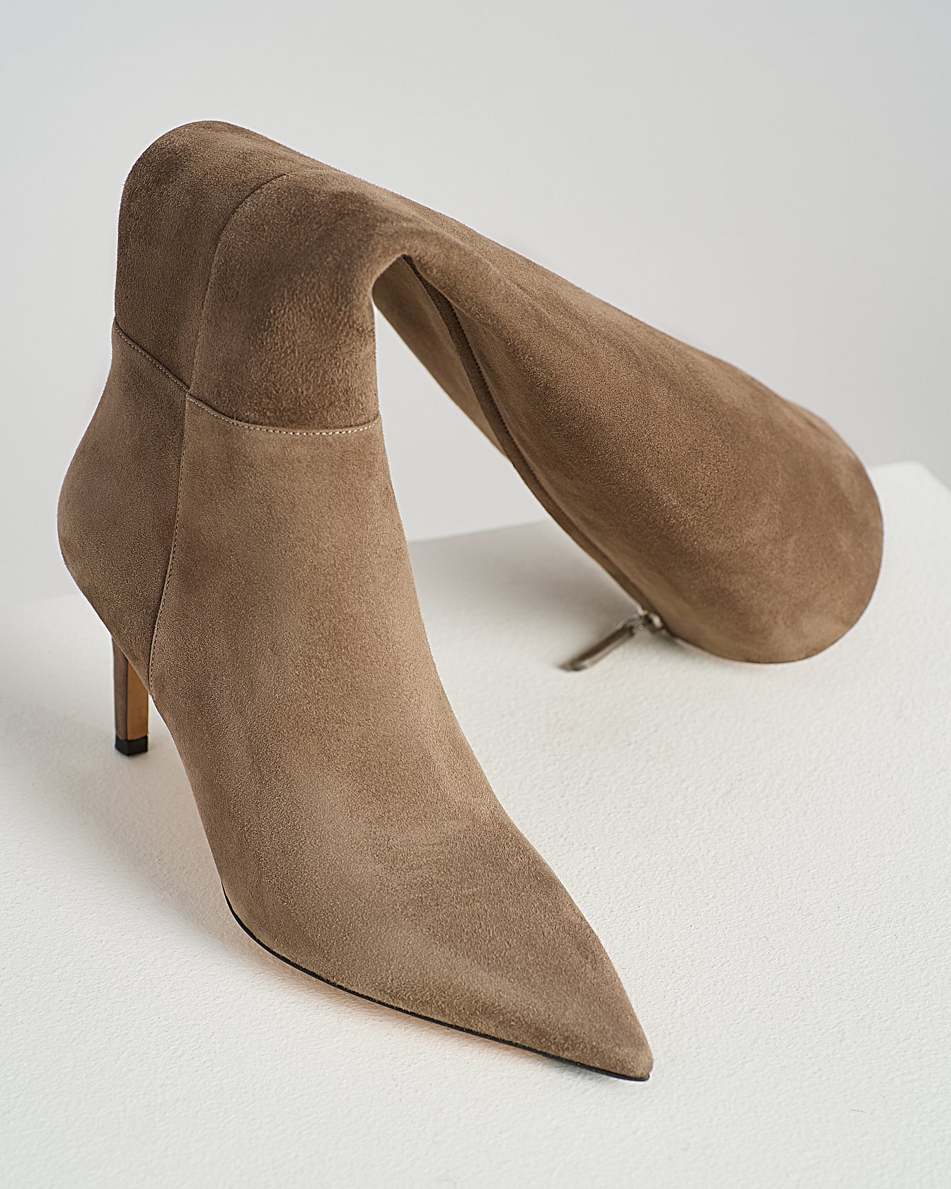 BEIGE GOAT SUEDE STILETTO HEEL BOOTS