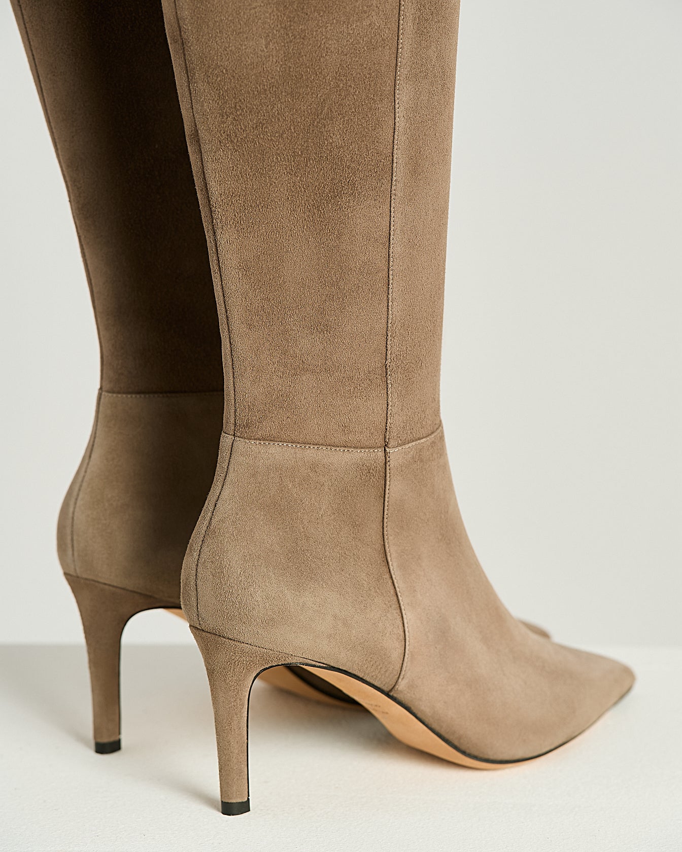 BEIGE GOAT SUEDE STILETTO HEEL BOOTS