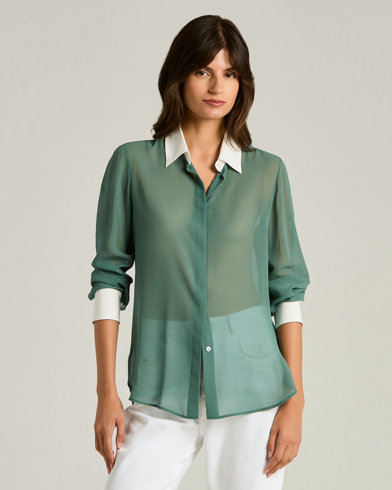sage green dress shirt womens Sage Green Collared Shirt - Women's Button-Up - Green Button-Up