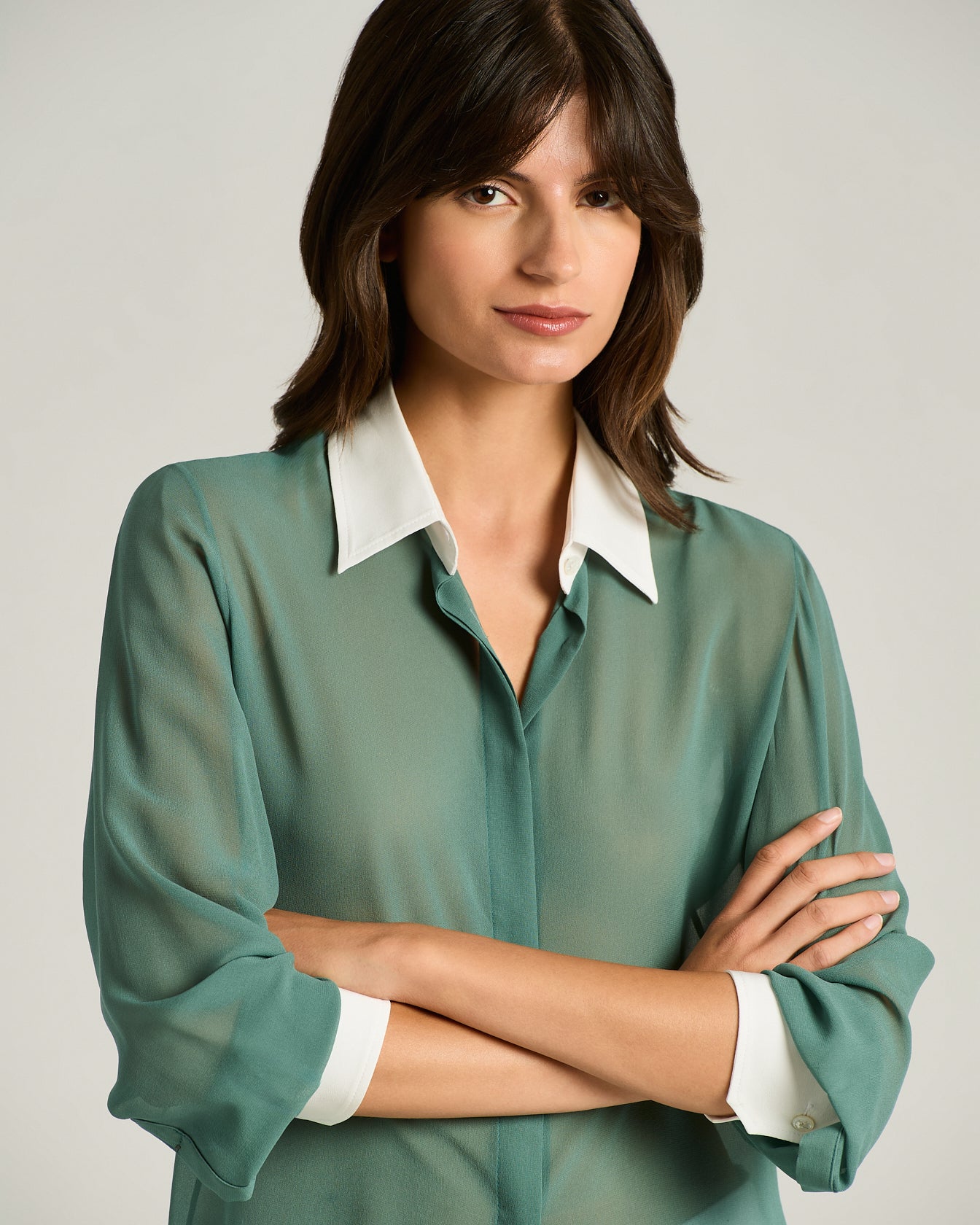 sage green dress shirt womens Sage Green Collared Shirt - Women's Button-Up - Green Button-Up