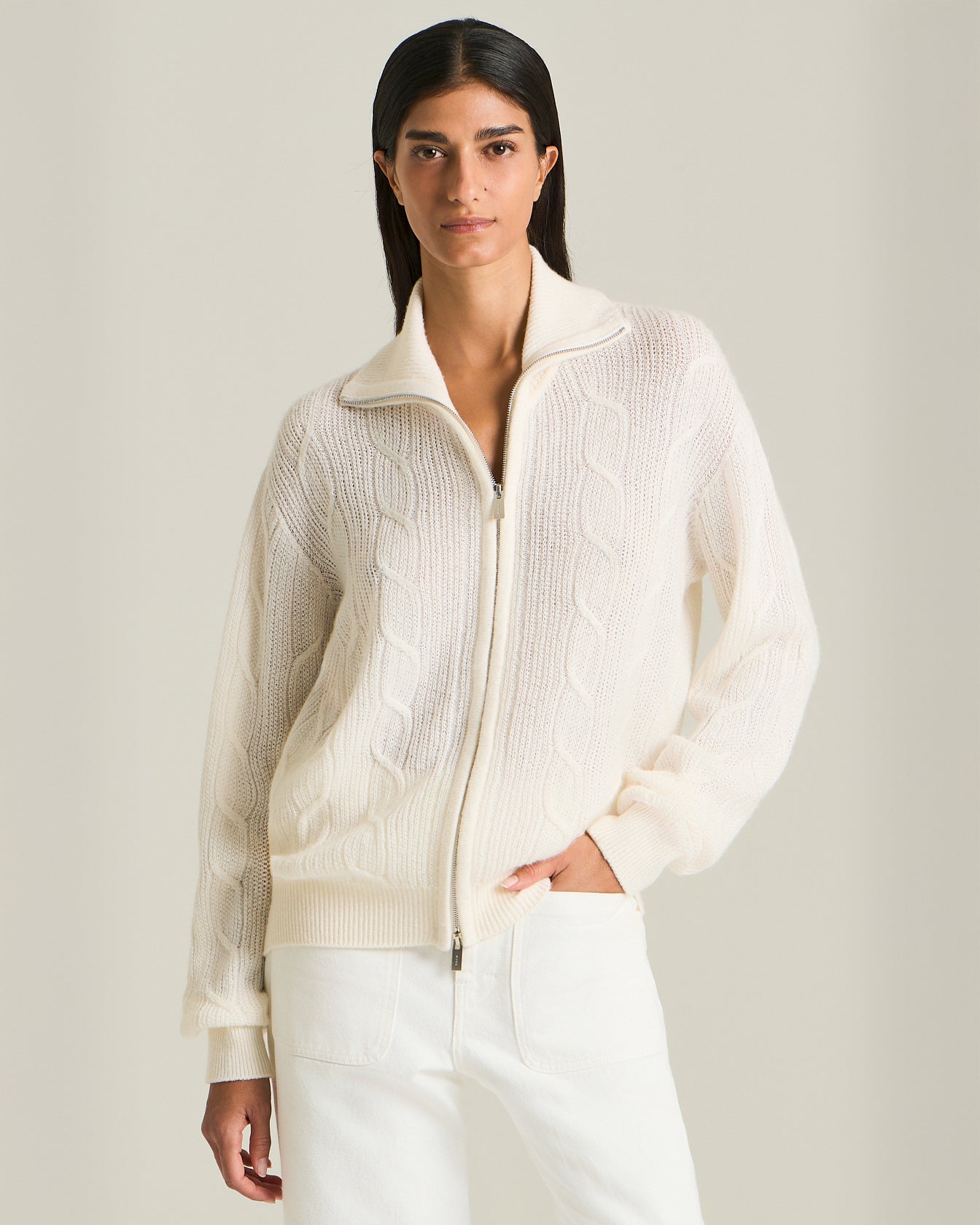 CASHMERE, SILK AND VISCOSE KNIT BOMBER JACKET