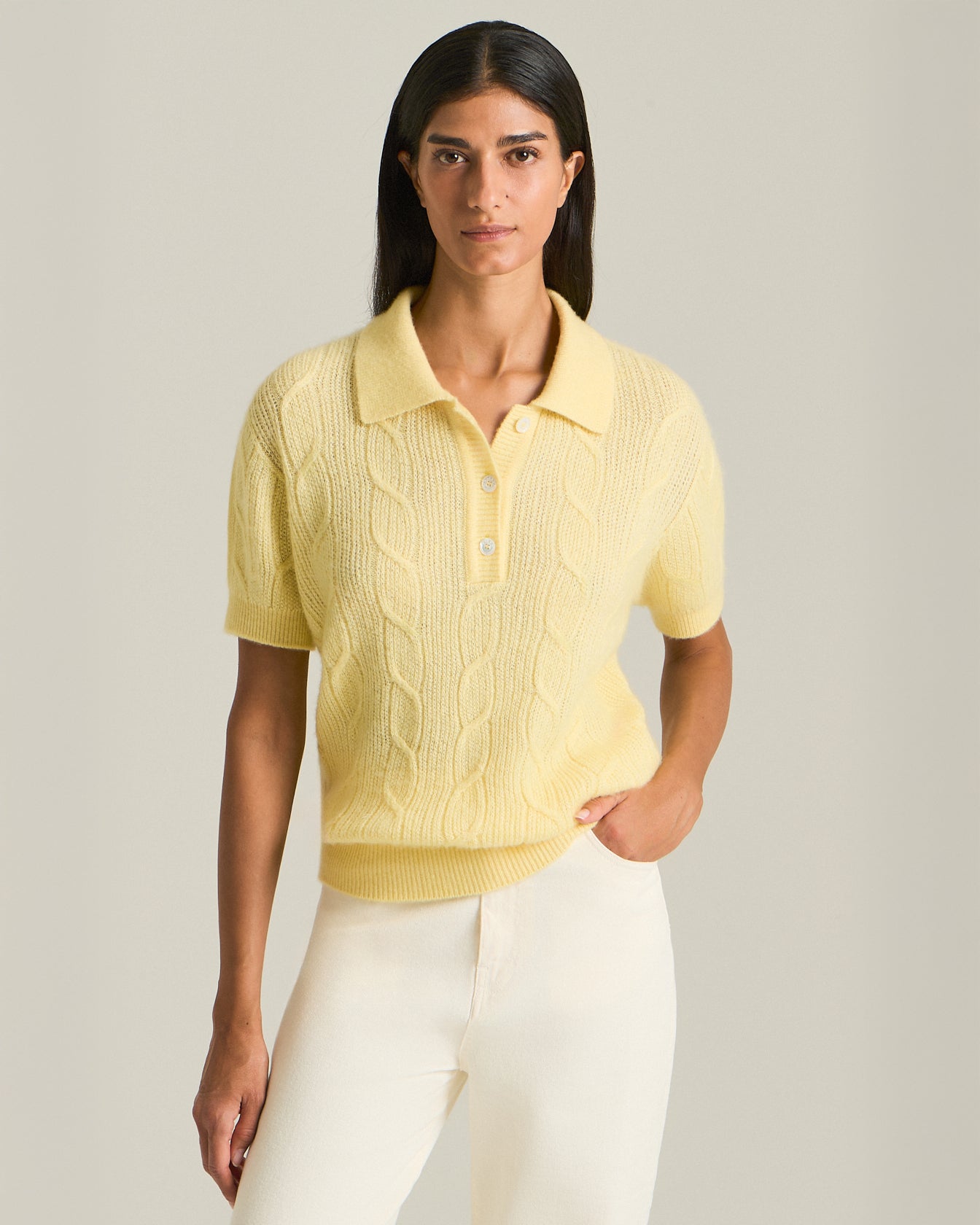 CASHMERE, SILK AND VISCOSE KNIT POLO SHIRT