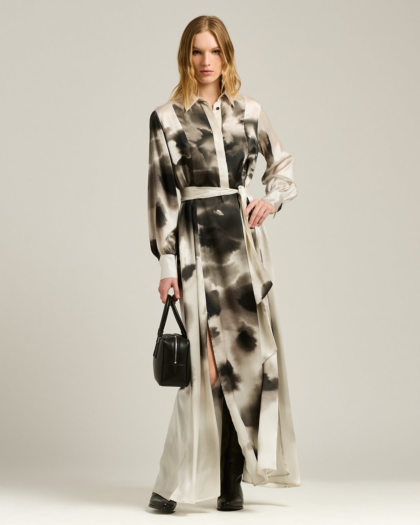 PRINTED SILK SHIRT DRESS