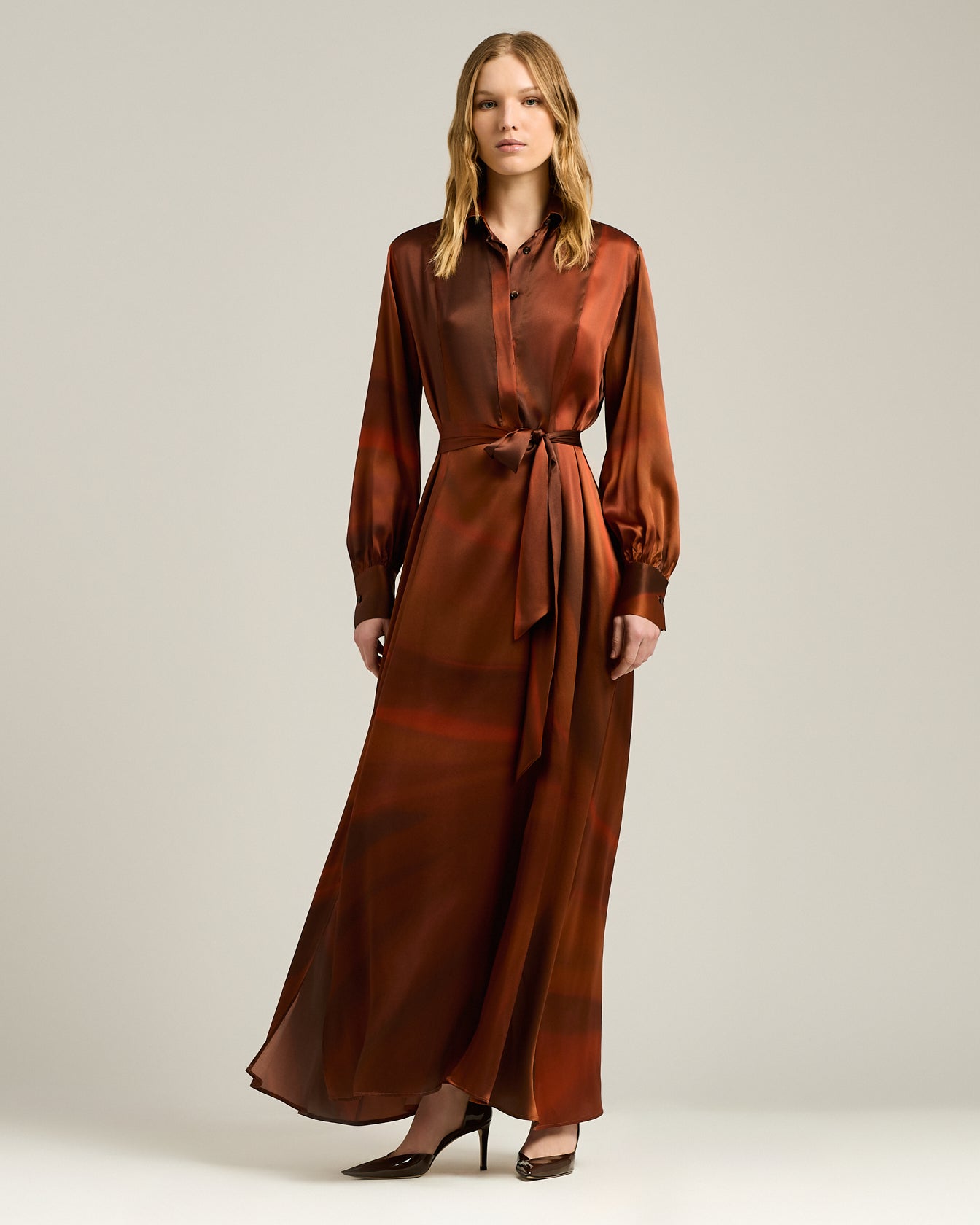 PRINTED SILK SHIRT DRESS