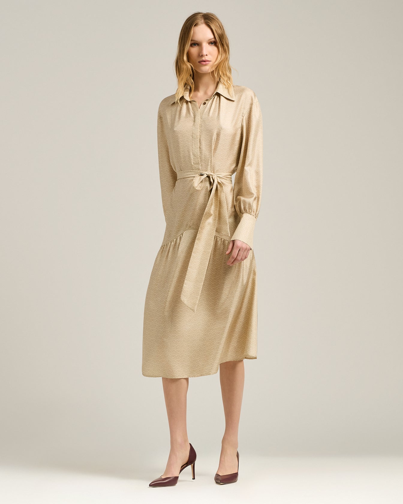 PRINTED SILK SHIRT DRESS