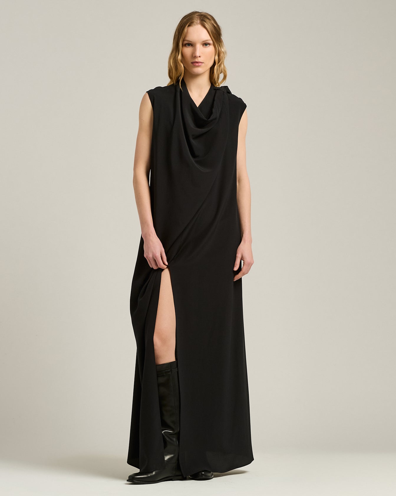 SILK DRESS WITH DRAPING
