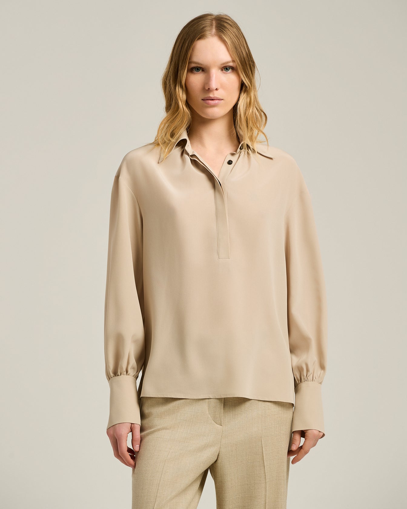 ELEGANT CREAM WHITE SILK BLOUSE