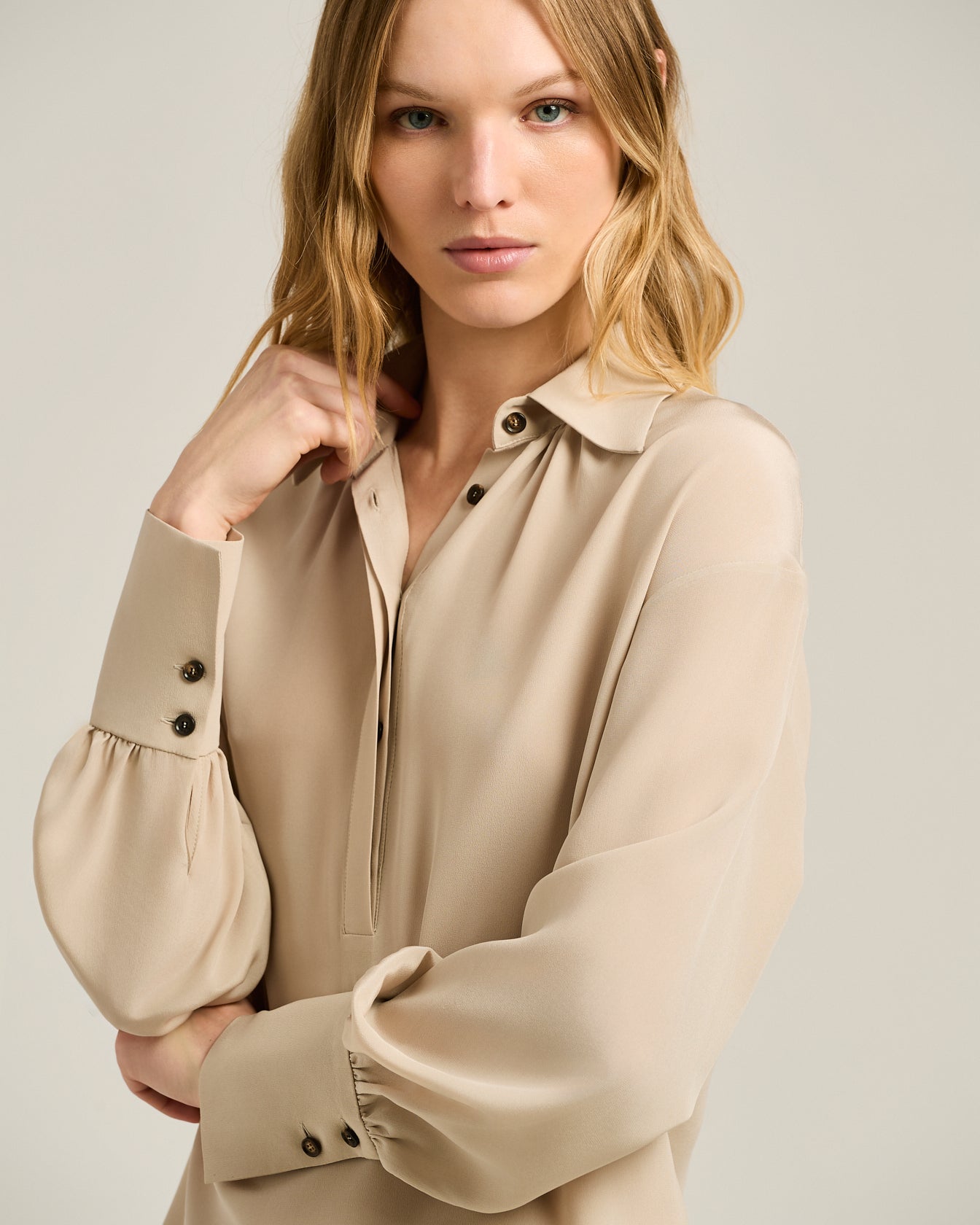 ELEGANT CREAM WHITE SILK BLOUSE