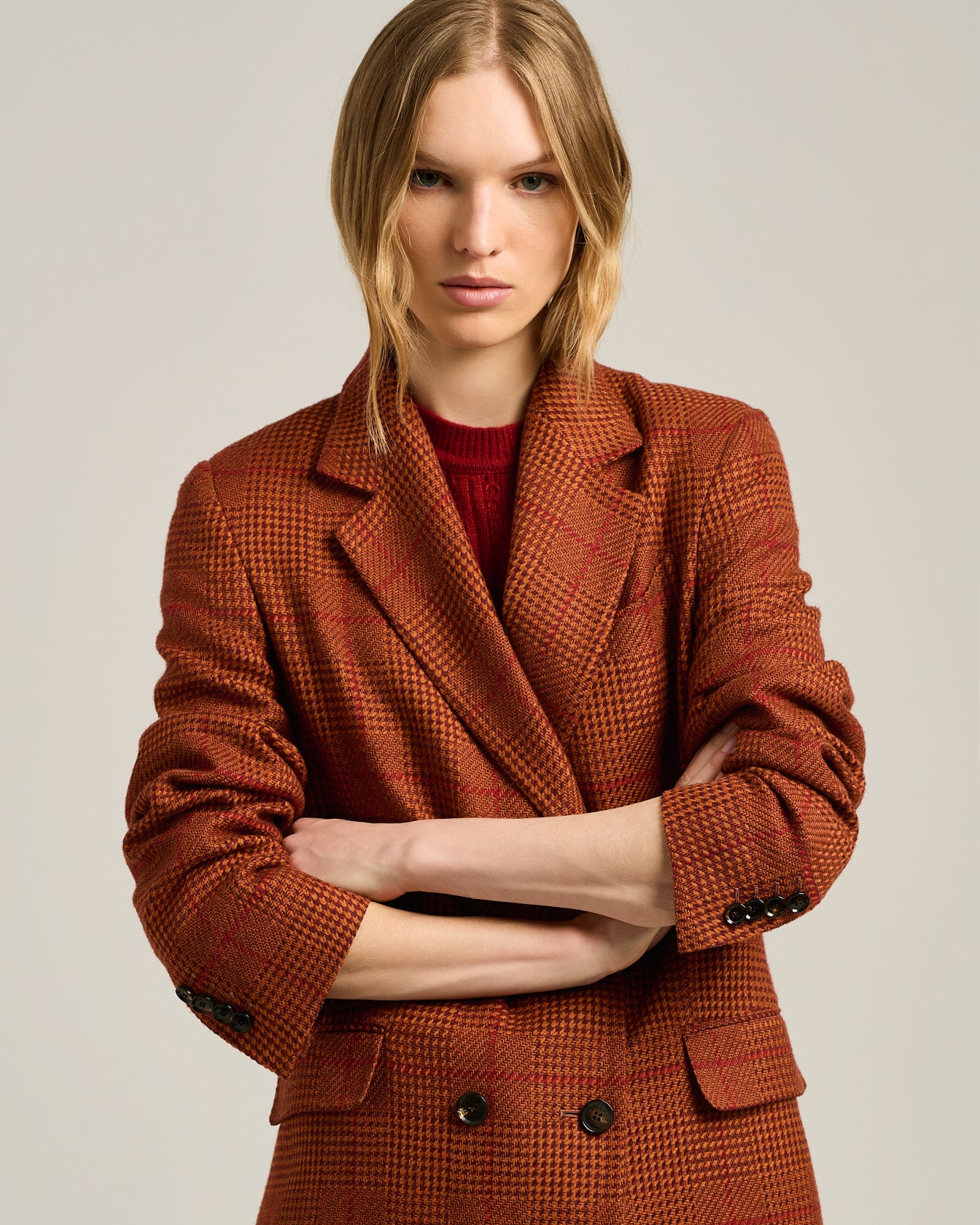 TERRACOTTA DOUBLE-BREASTED SILK AND CASHMERE JACKET