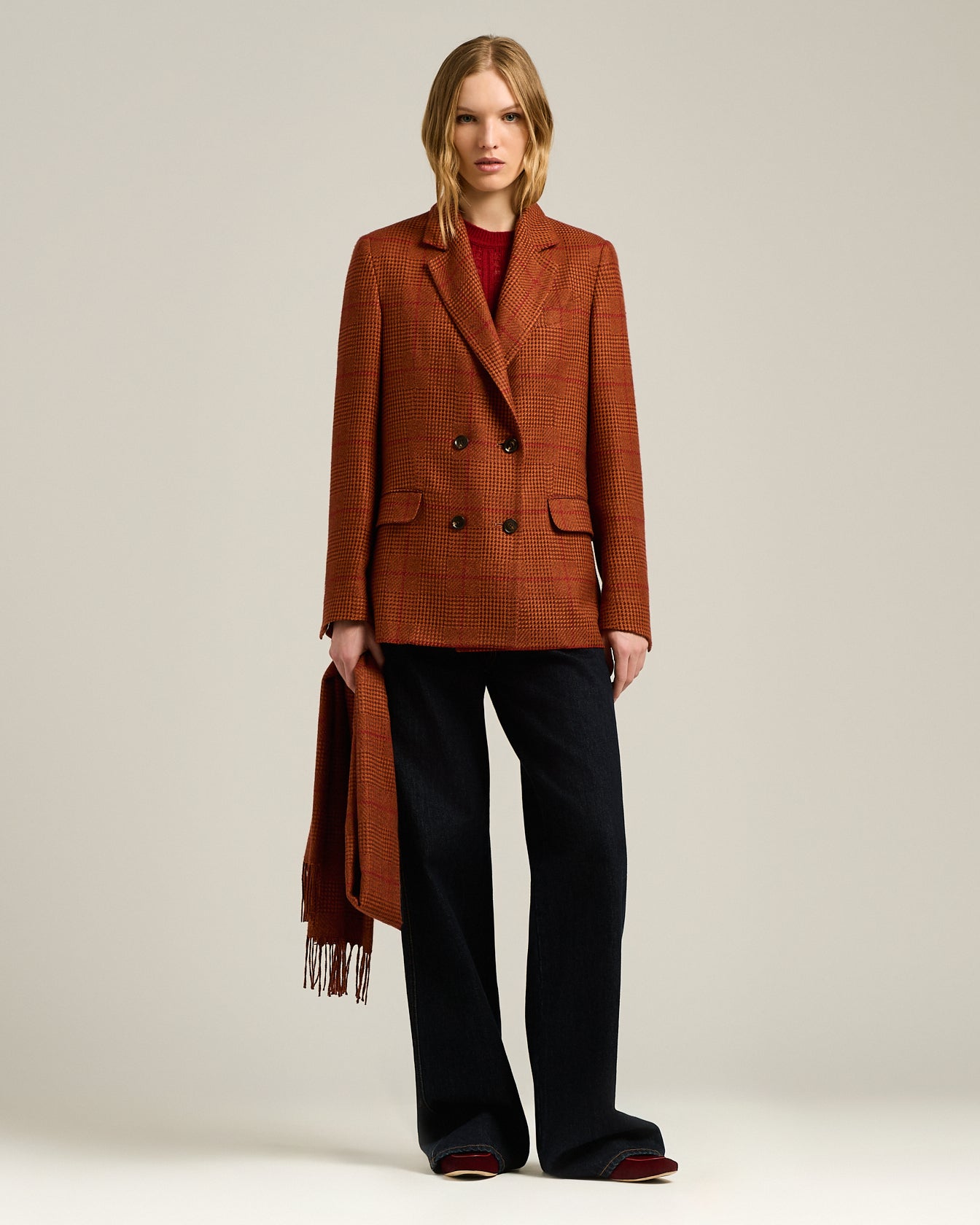 TERRACOTTA DOUBLE-BREASTED SILK AND CASHMERE JACKET