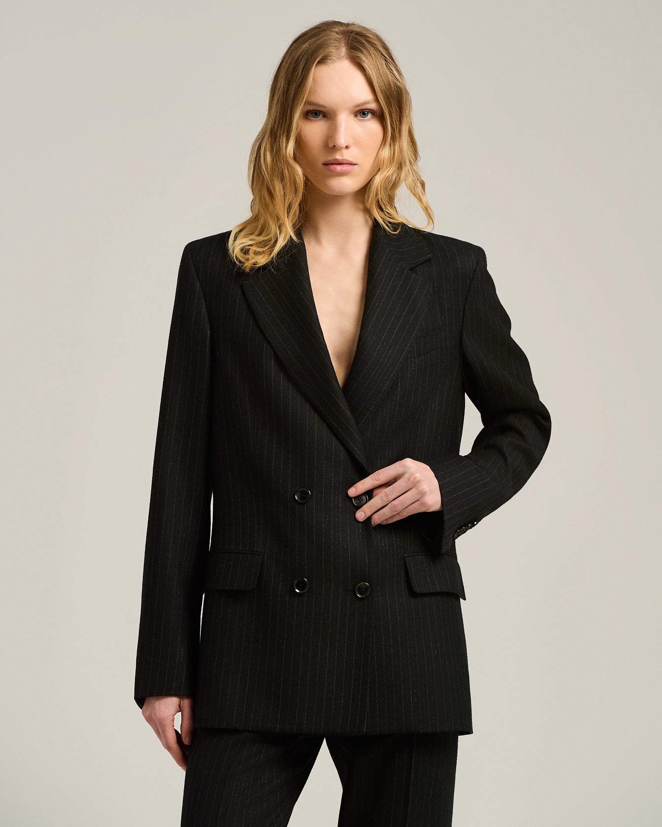 DOUBLE-BREASTED PINSTRIPE WOOL JACKET