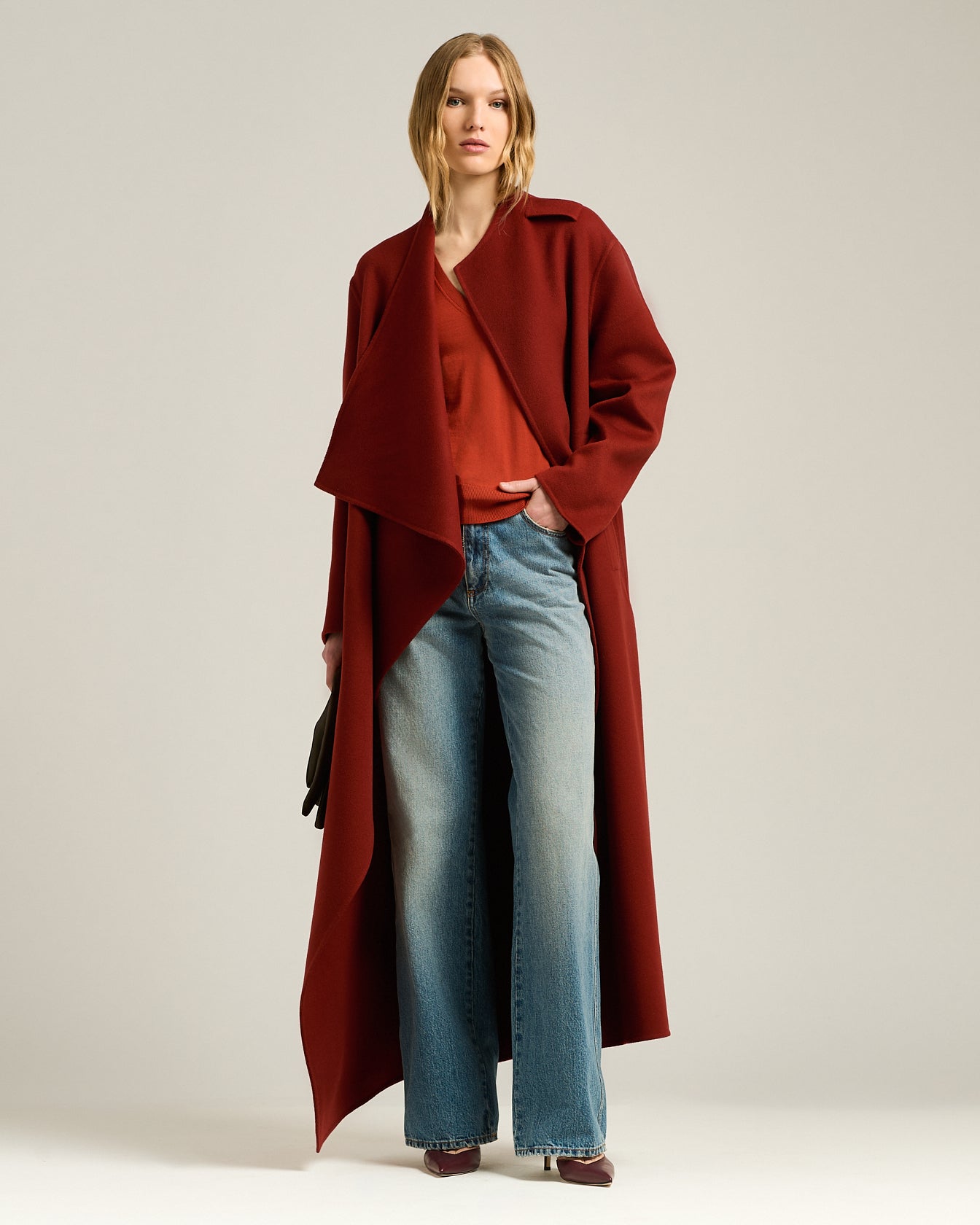 LONG PURE CASHMERE OVERCOAT WITH SARTORIAL KNOT