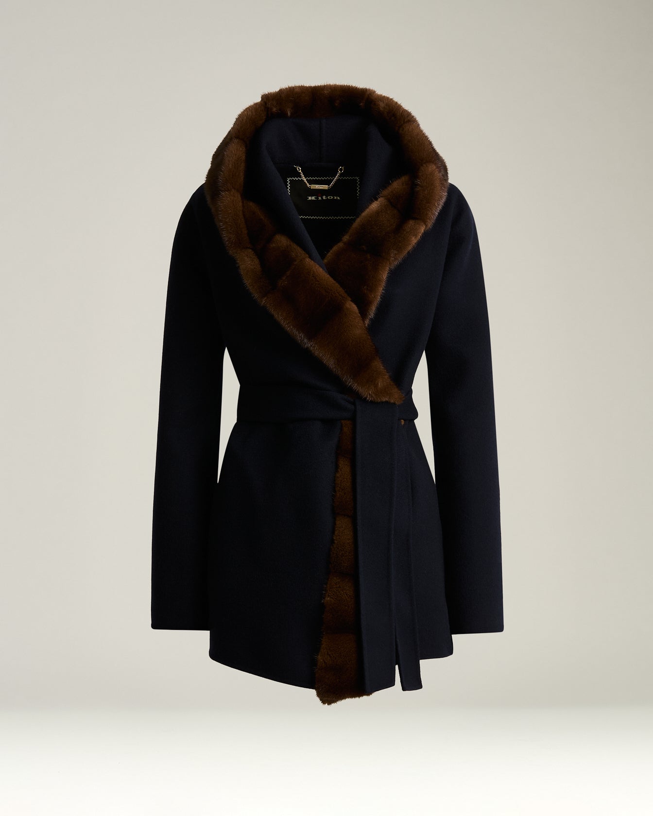 SHORT PURE CASHMERE COAT WITH FUR TRIM
