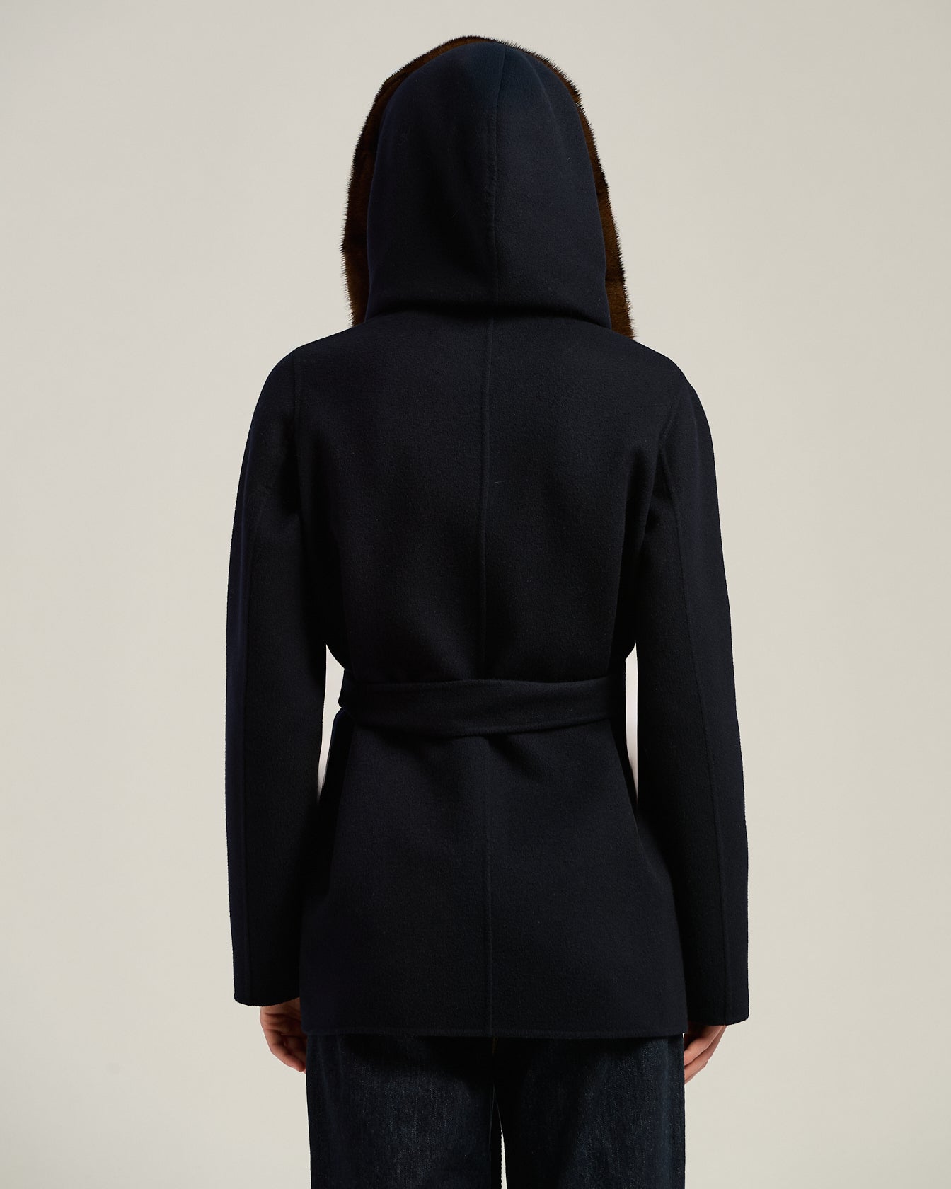 SHORT PURE CASHMERE COAT WITH FUR TRIM