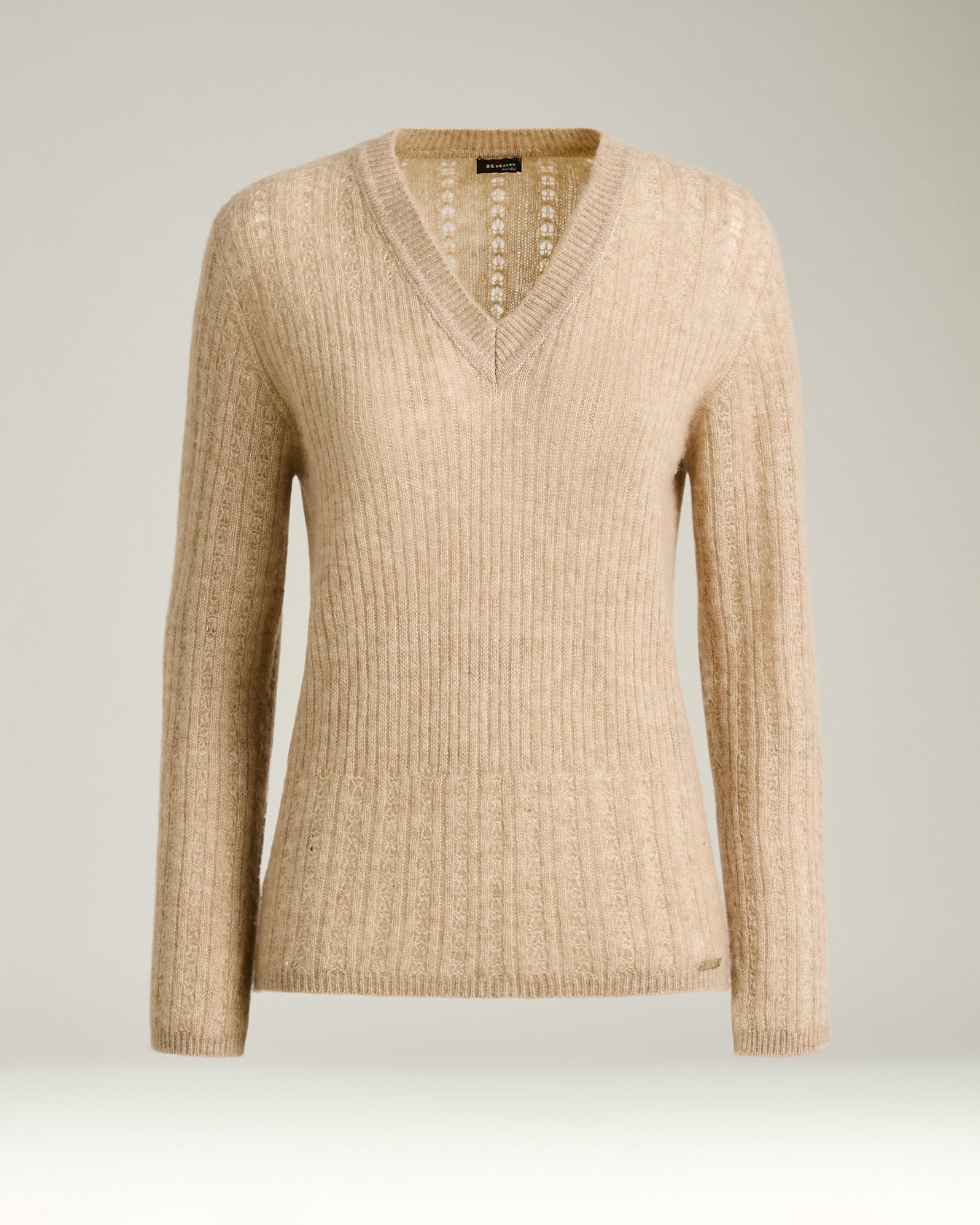 CASHMERE AND SILK OPENWORK V-NECK SWEATER