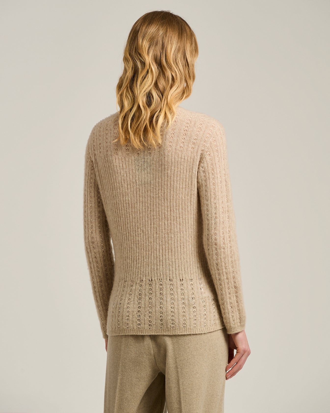 CASHMERE AND SILK OPENWORK V-NECK SWEATER