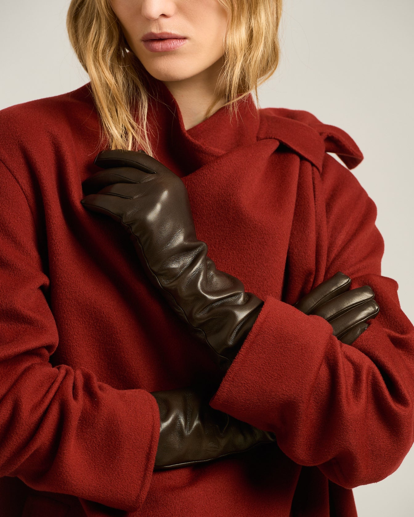 LONG LEATHER AND CASHMERE GLOVES