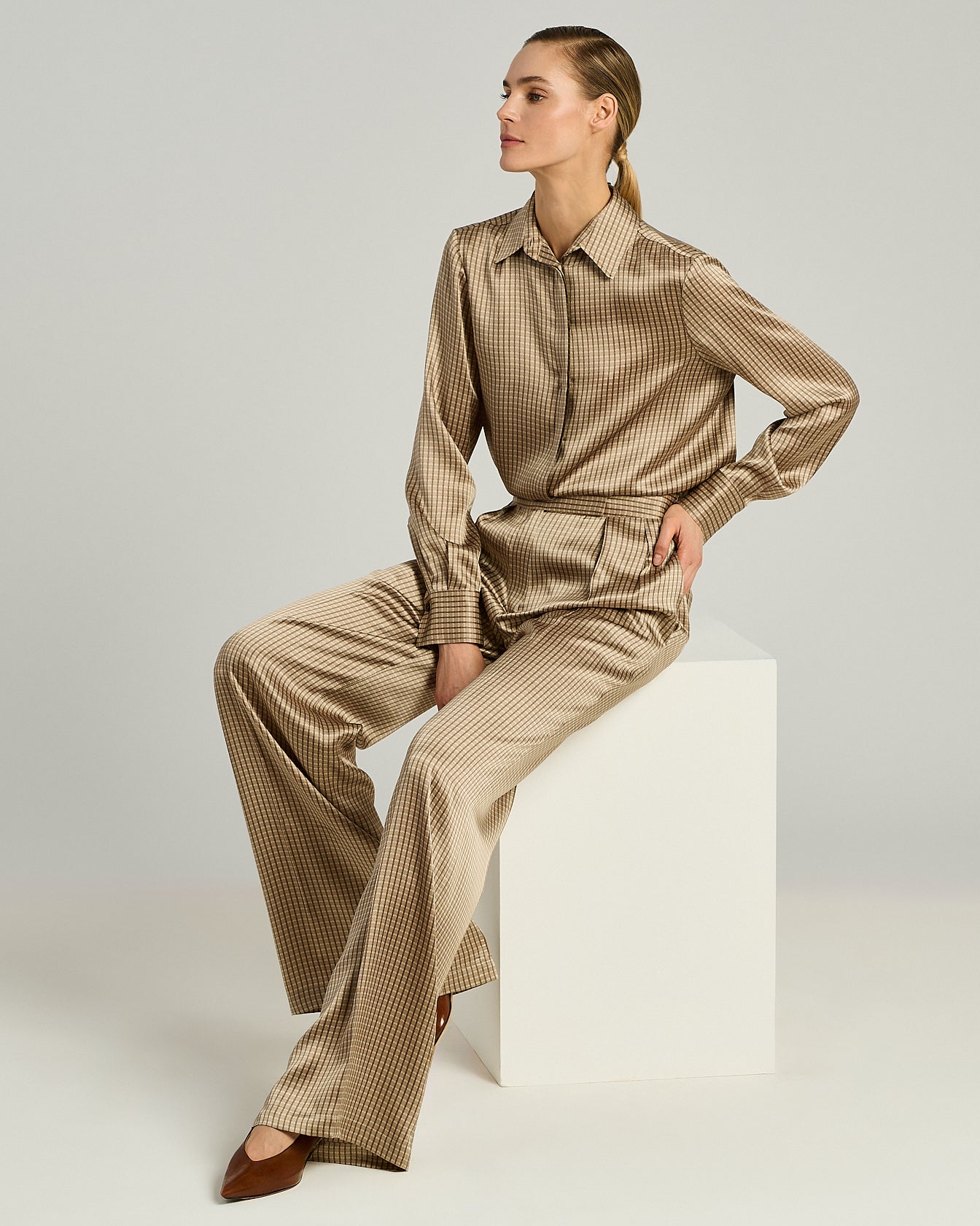 PURE SILK JACQUARD PALAZZO TROUSERS