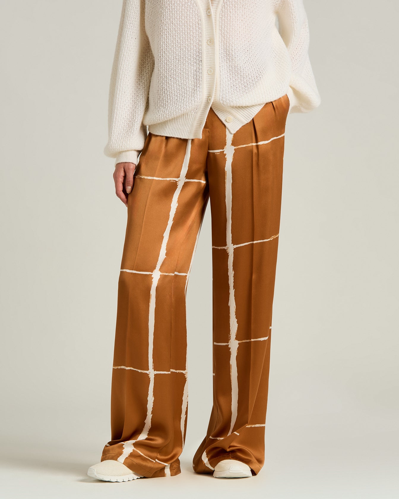 SILK SATIN TROUSERS WITH ABSTRACT PRINT