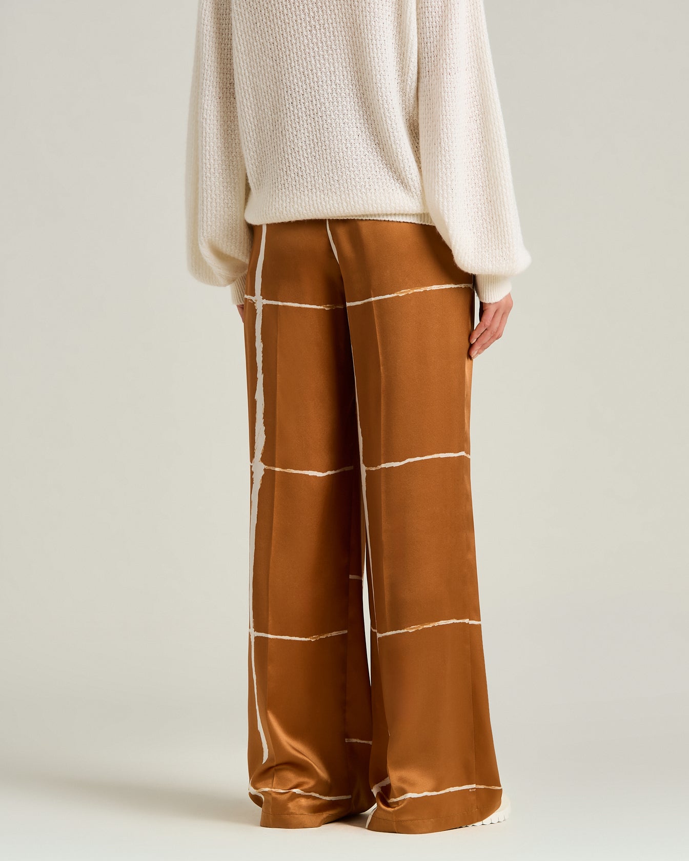 SILK SATIN TROUSERS WITH ABSTRACT PRINT