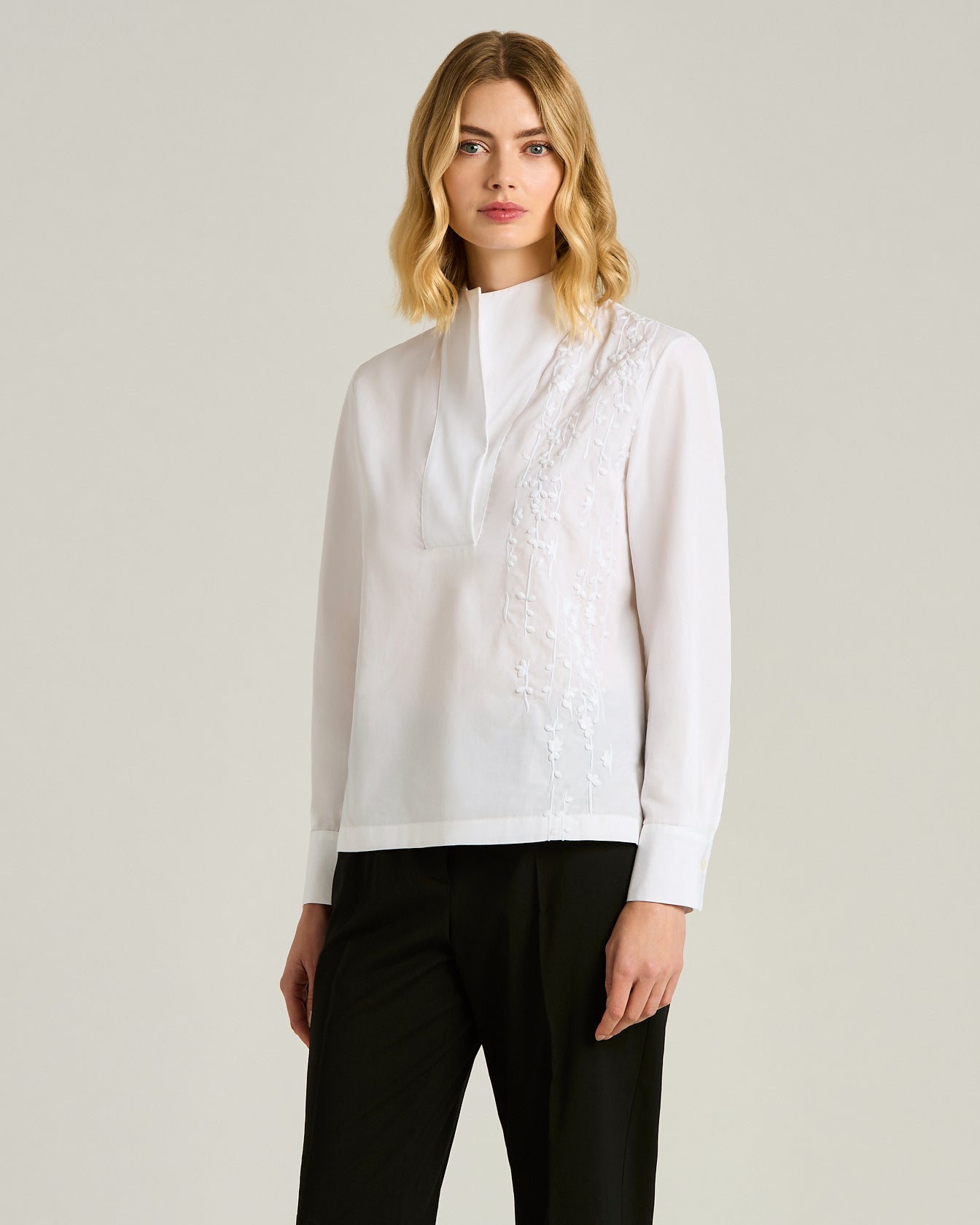 PURE COTTON SHIRT WITH TONAL EMBROIDERY