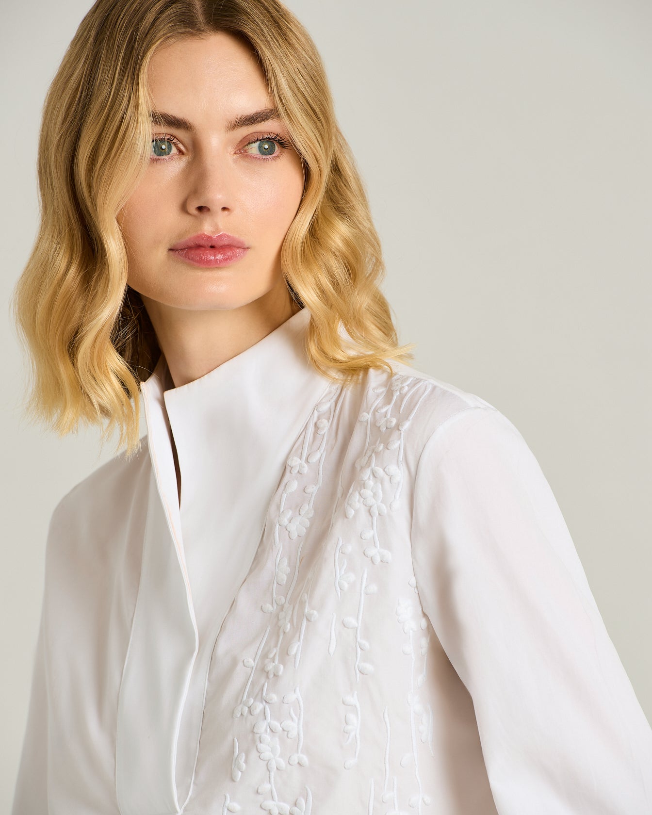 PURE COTTON SHIRT WITH TONAL EMBROIDERY