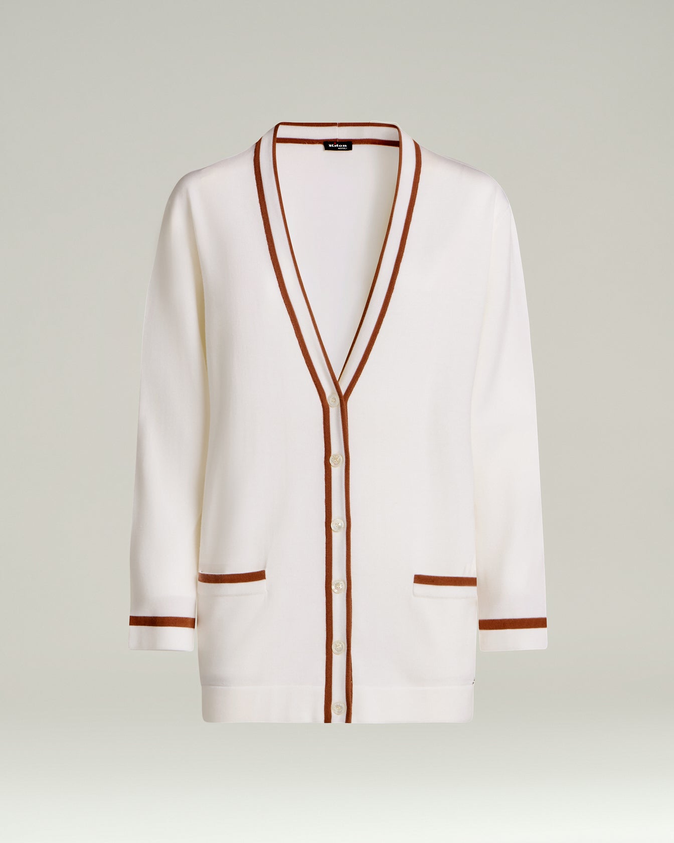 FINE WOOL CARDIGAN WITH CONTRASTING TRIMS