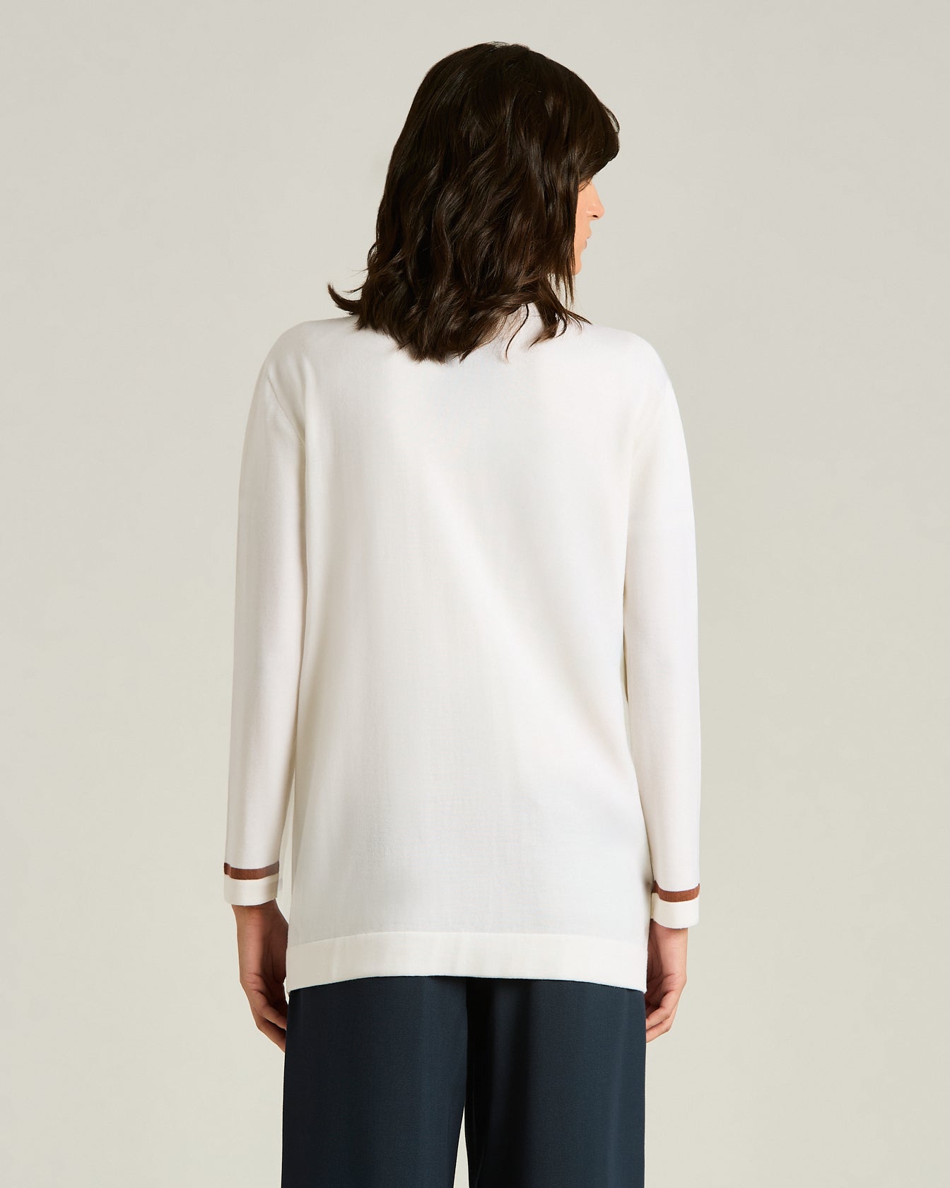 FINE WOOL CARDIGAN WITH CONTRASTING TRIMS