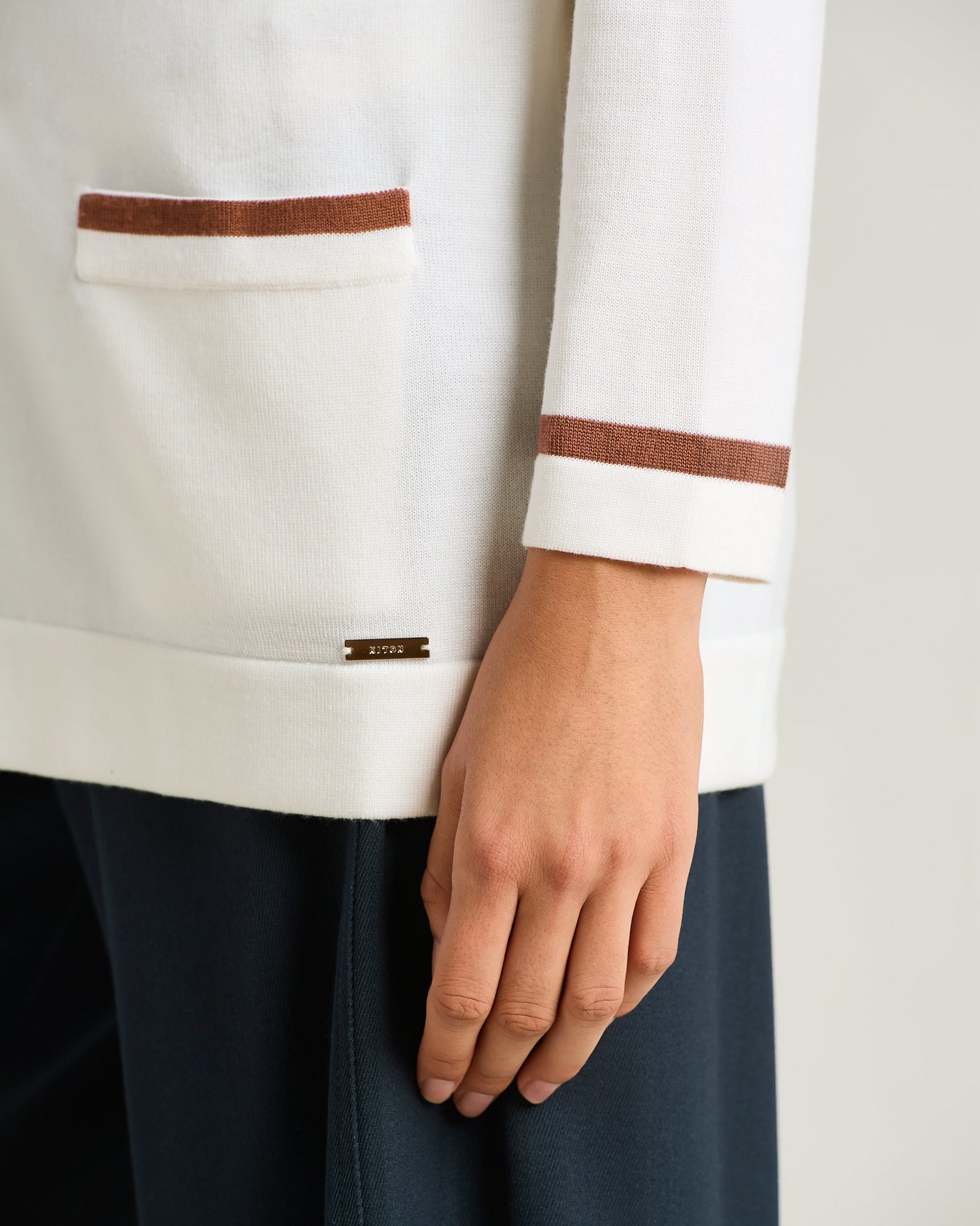 FINE WOOL CARDIGAN WITH CONTRASTING TRIMS