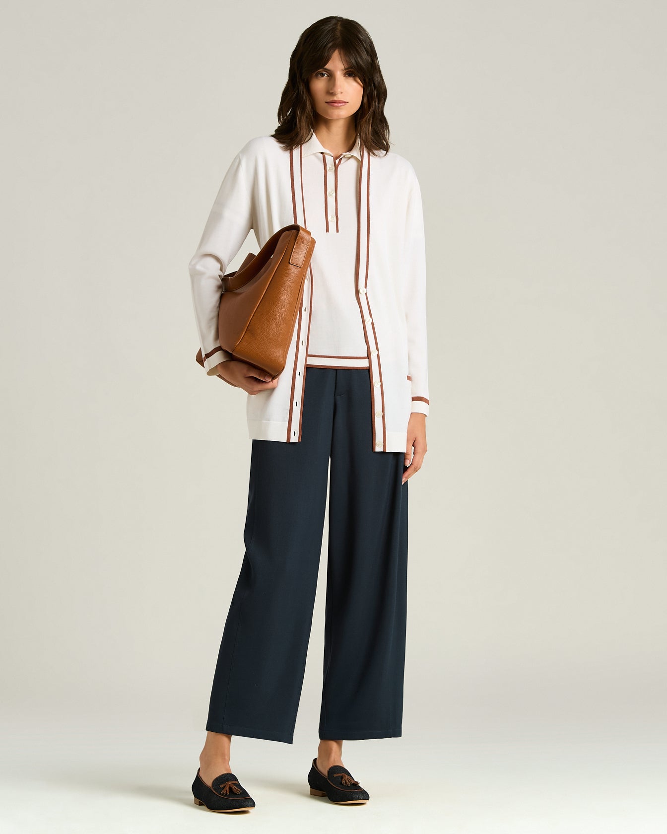 FINE WOOL CARDIGAN WITH CONTRASTING TRIMS