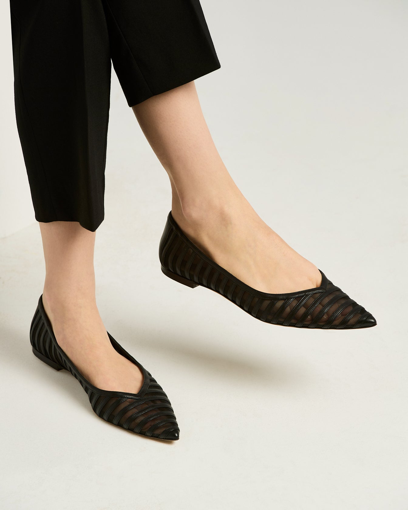 LEATHER BALLET FLATS WITH TRANSPARENT INSERTS