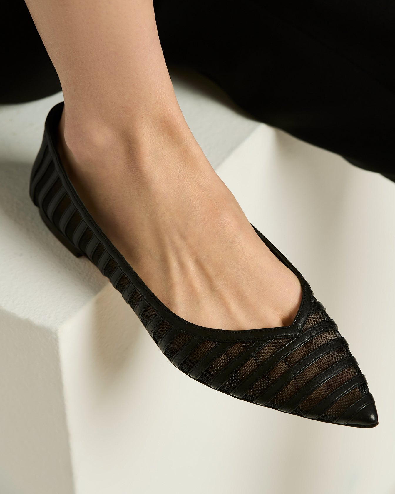 LEATHER BALLET FLATS WITH TRANSPARENT INSERTS