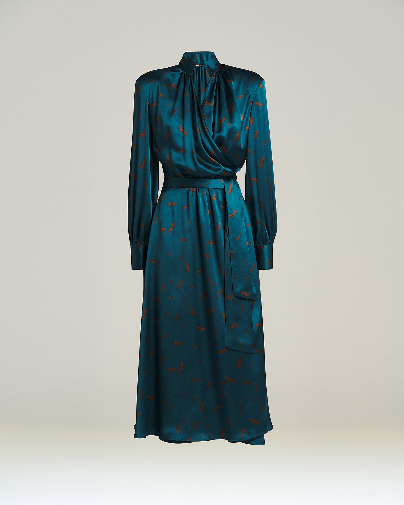 PURE SILK MIDI DRESS WITH ABSTRACT PRINT AND DRAPING