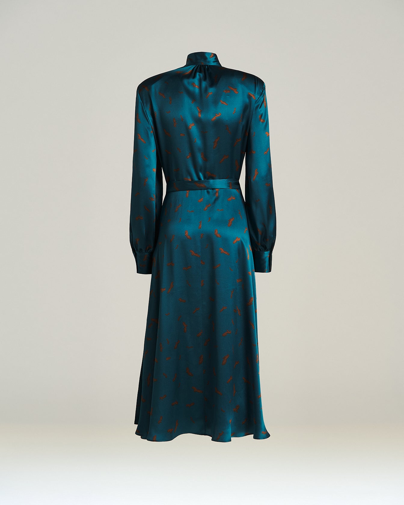 PURE SILK MIDI DRESS WITH ABSTRACT PRINT AND DRAPING