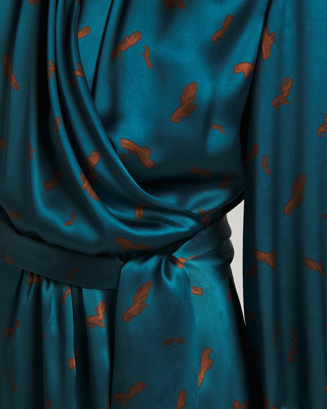 PURE SILK MIDI DRESS WITH ABSTRACT PRINT AND DRAPING