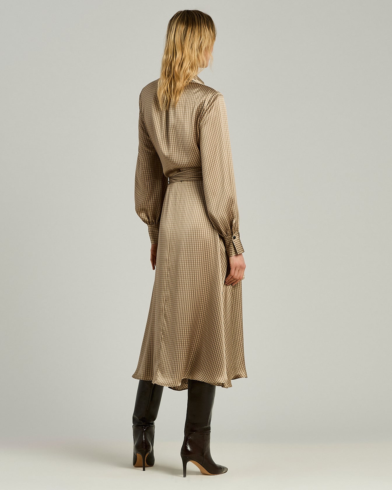 PURE SILK MIDI DRESS WITH GEOMETRIC MICRO PATTERN