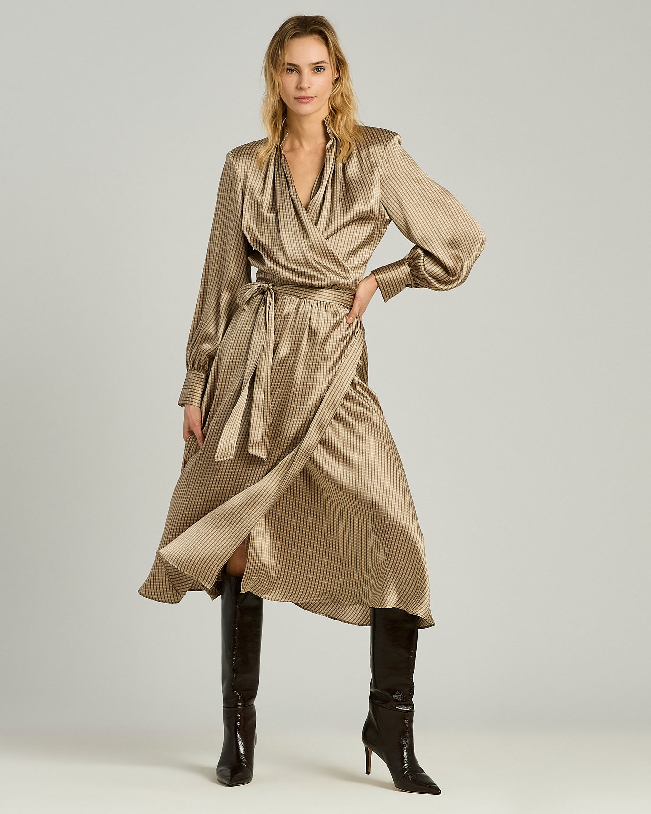 PURE SILK MIDI DRESS WITH GEOMETRIC MICRO PATTERN