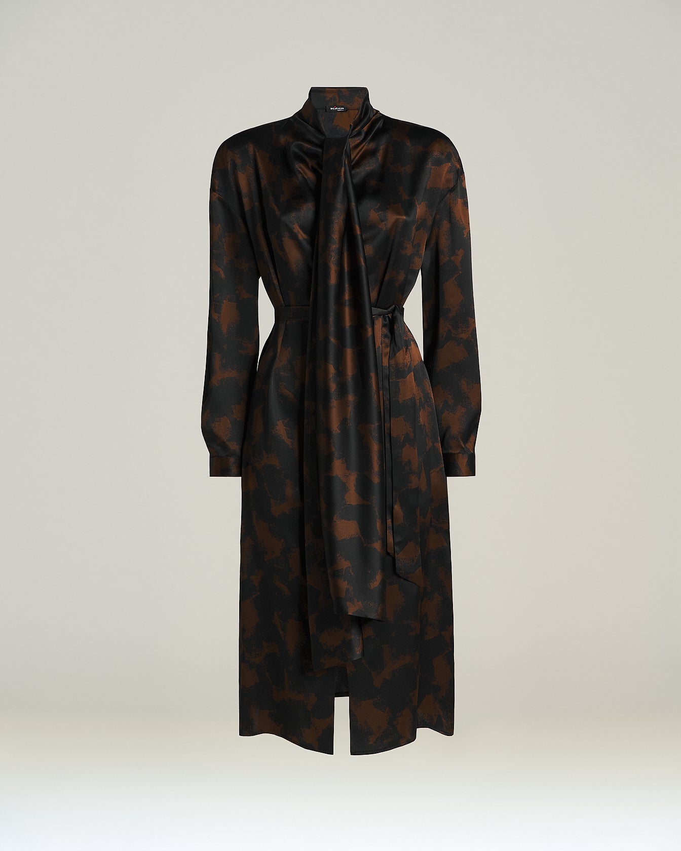PRINTED SILK DRESS WITH SCARF DETAIL AND BELT