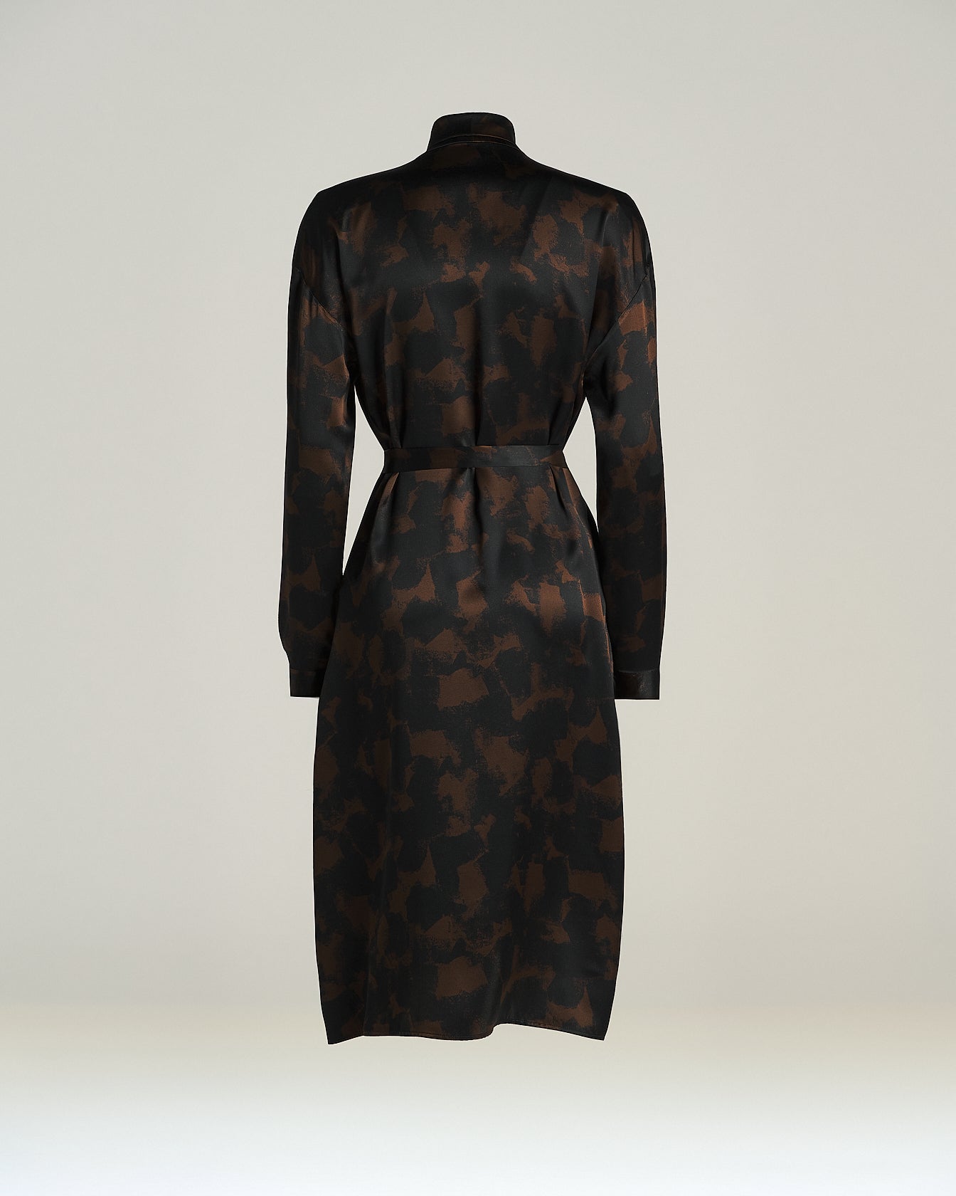 PRINTED SILK DRESS WITH SCARF DETAIL AND BELT