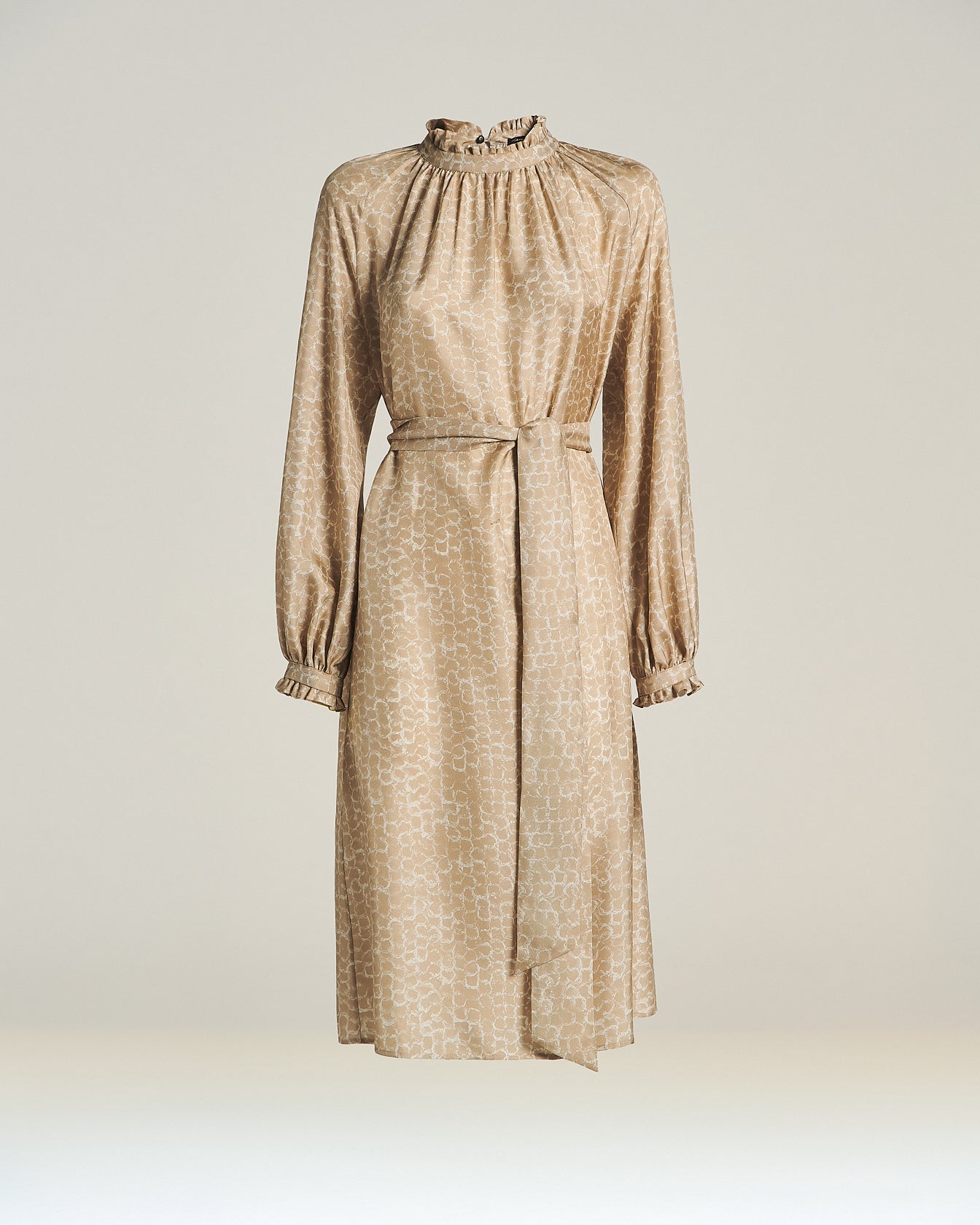 PURE SILK MIDI DRESS WITH TONE-ON-TONE JACQUARD PRINT