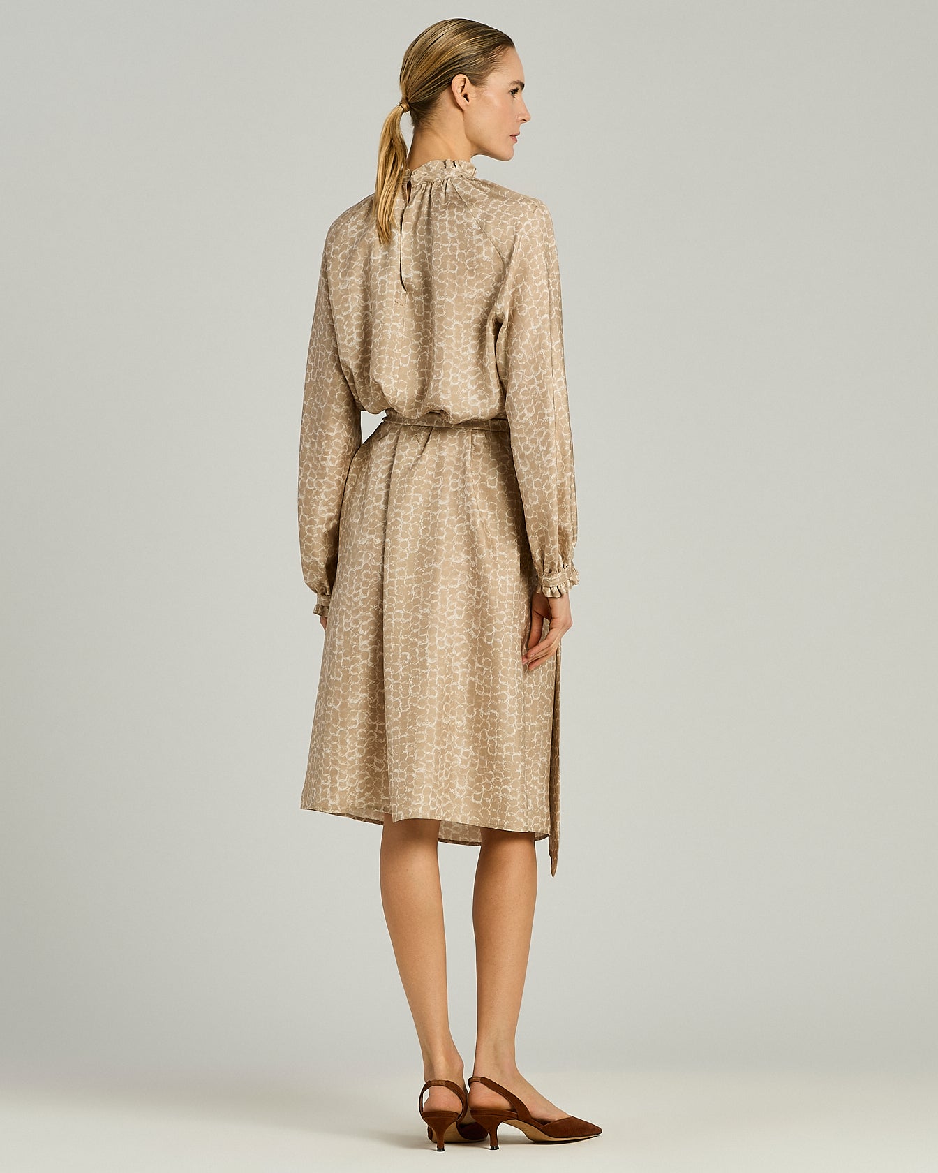 PURE SILK MIDI DRESS WITH TONE-ON-TONE JACQUARD PRINT