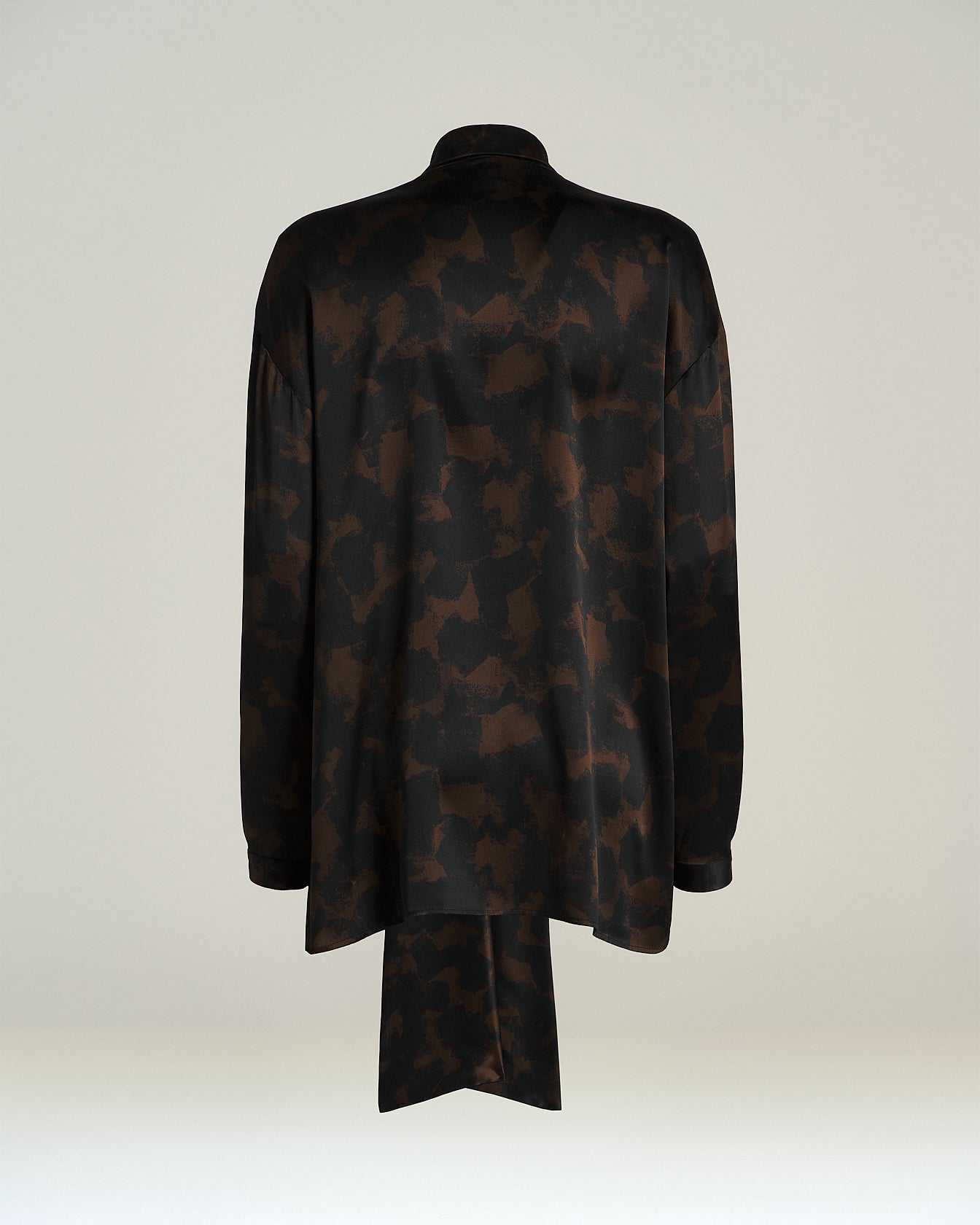 PURE SILK SHIRT WITH ABSTRACT PRINT AND INTEGRATED SCARF DETAIL