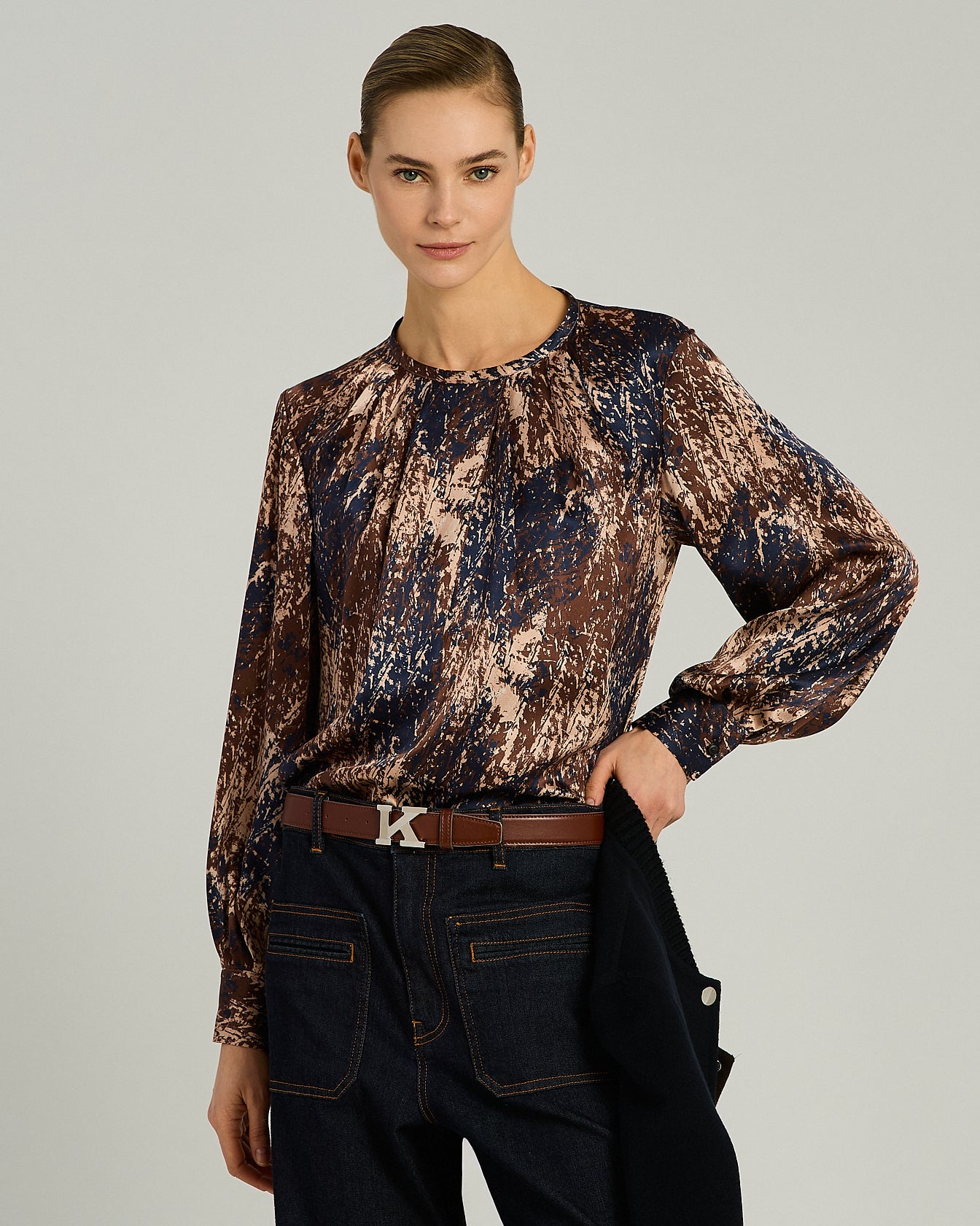 PURE SILK BLOUSE WITH ARTISTIC PRINT