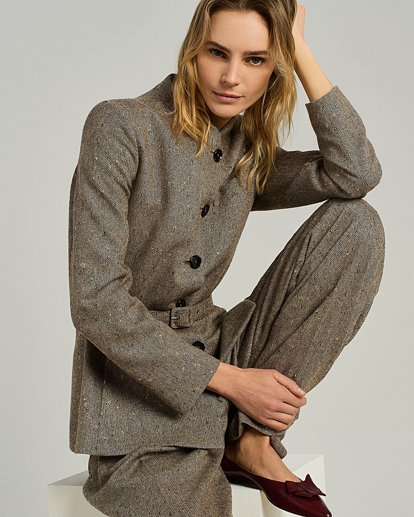 TAILORED BOUCLÉ TWEED JACKET WITH BELT